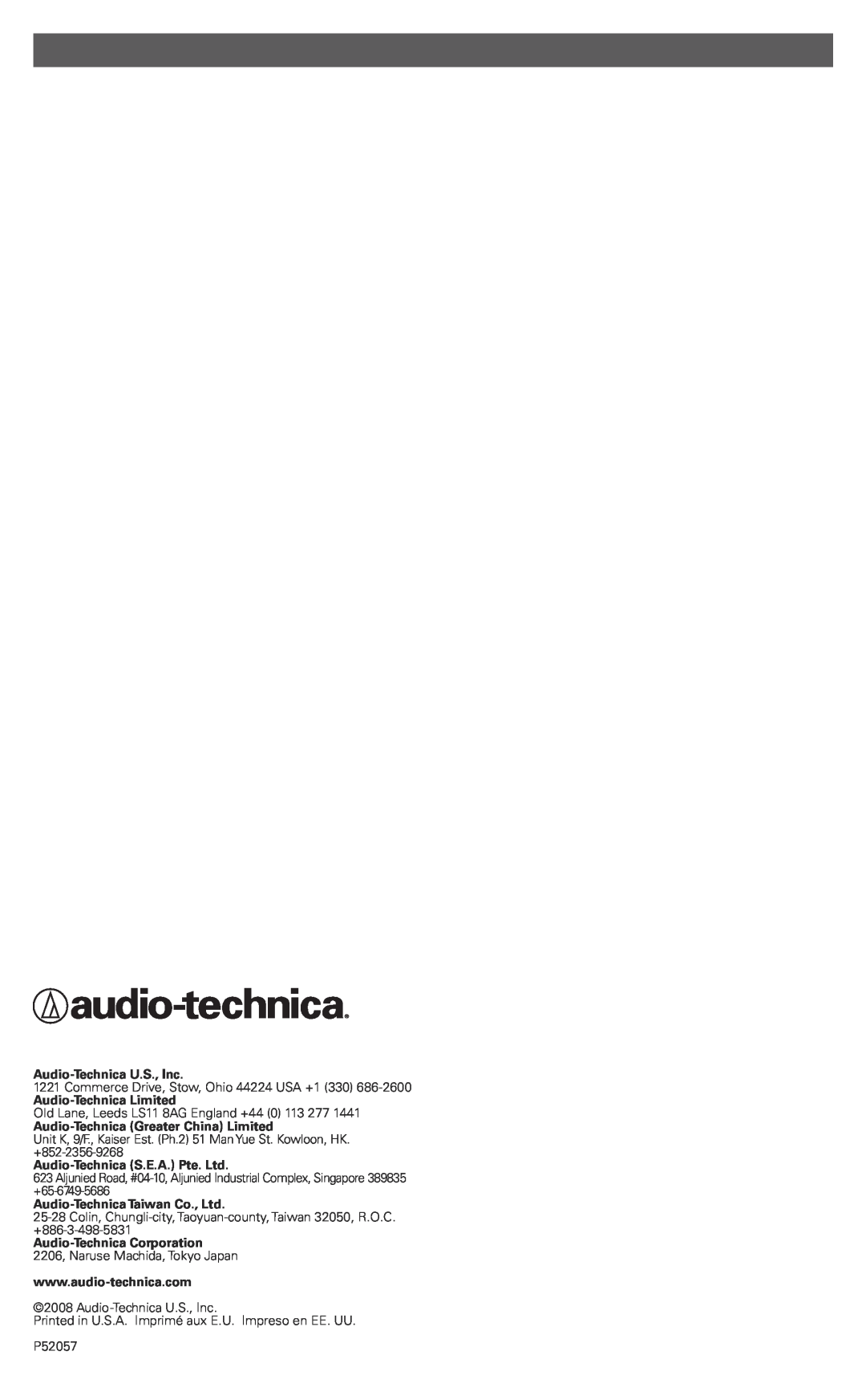 Audio-Technica EP3 manual Audio-TechnicaU.S., Inc 
