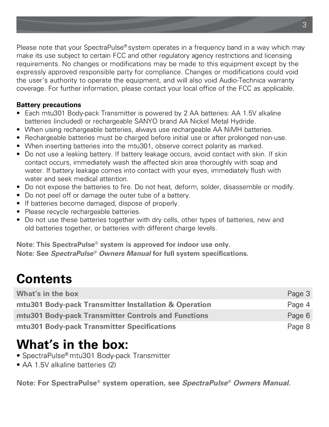 Audio-Technica mtu301 manual Contents, What’s in the box 