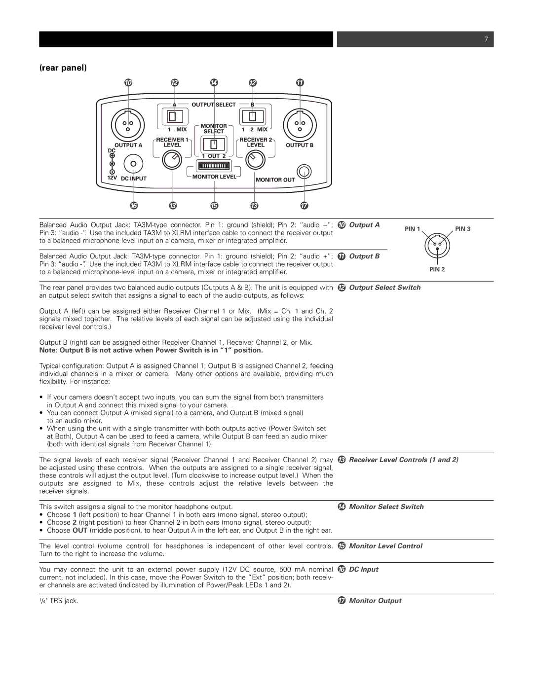 Audio-Technica p51857_1800 manual Output a, Output B, Output Select Switch 