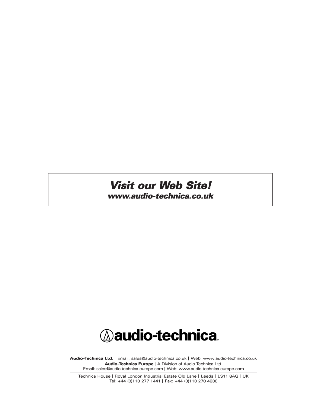 Audio-Technica uhf wireless systems manual Visit our Web Site 