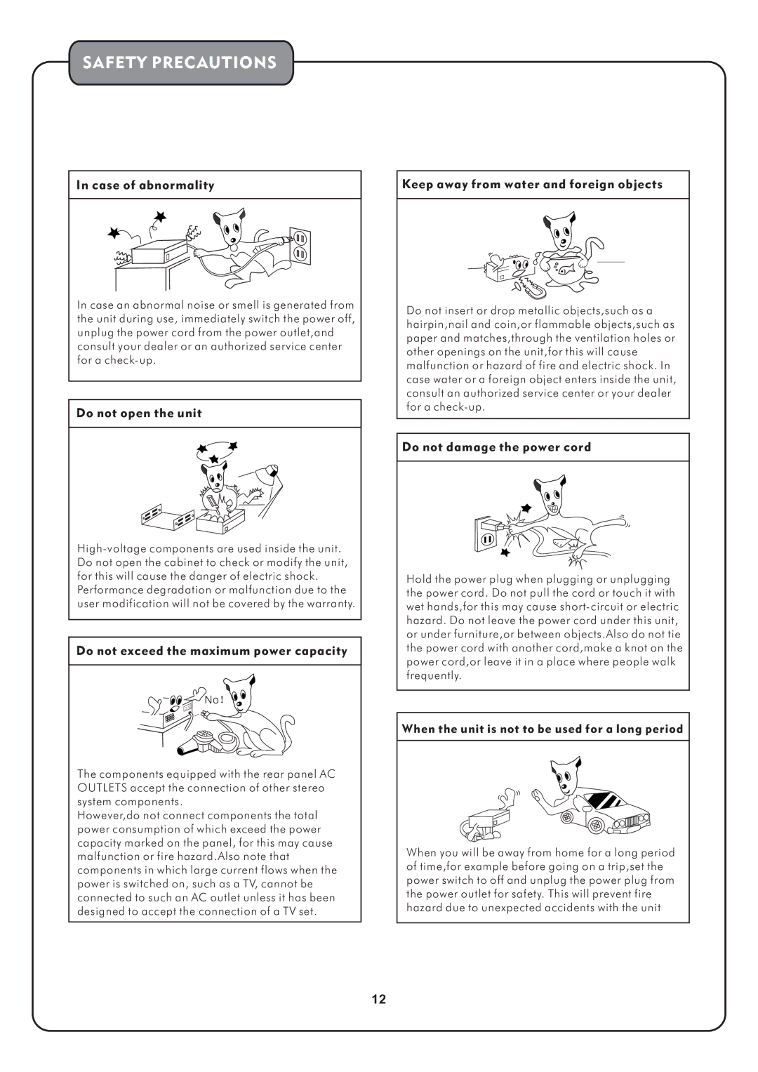 Audio2000's AKJ7002 manual Safety Precautions 