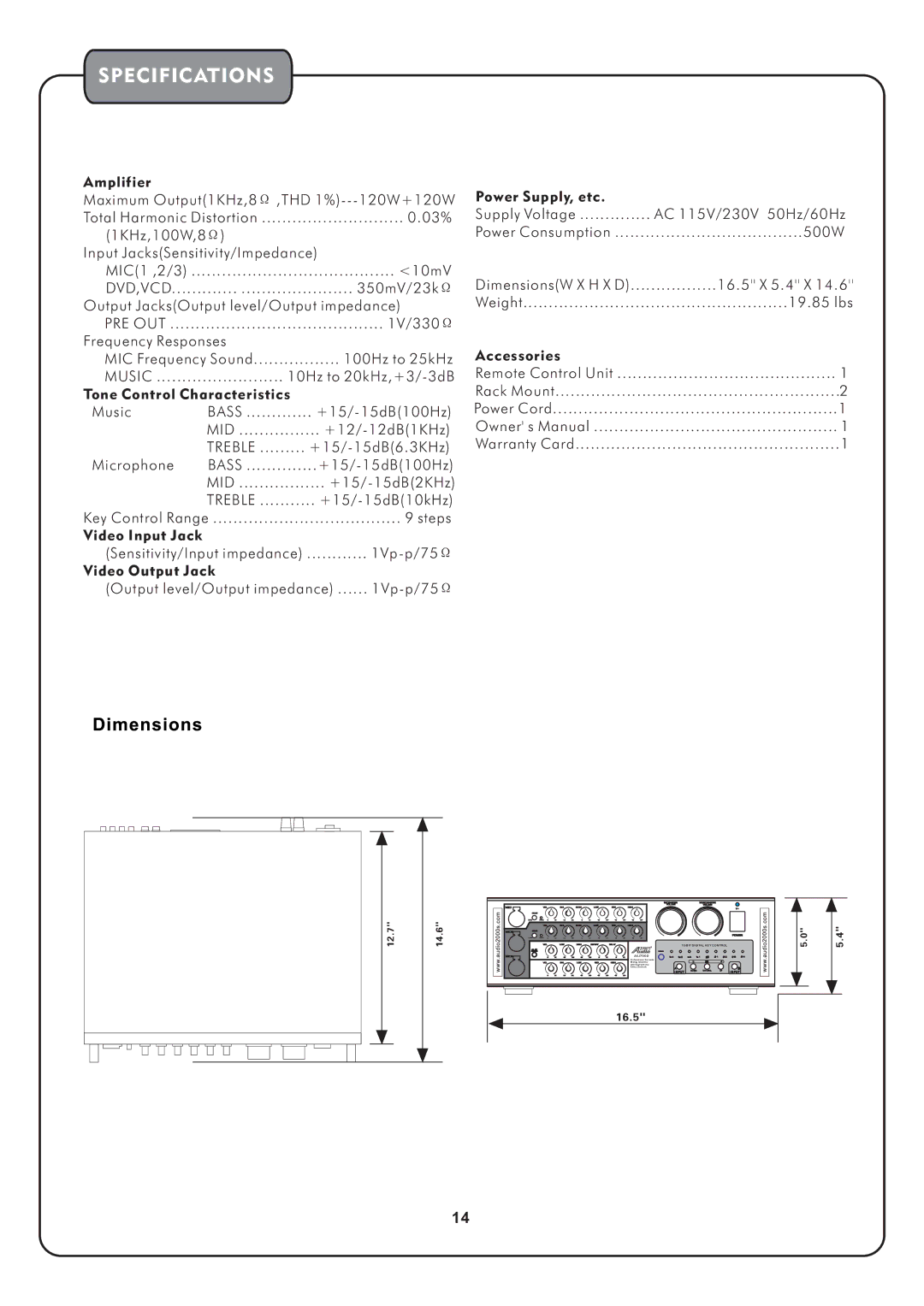 Audio2000's AKJ7002 manual Specifications, Dvd,Vcd 