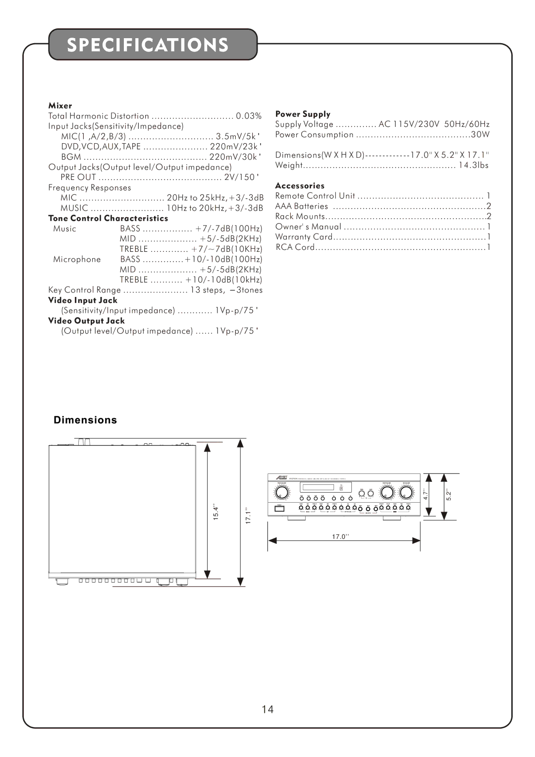 Audio2000's AKJ7404 manual Bass, Mid 