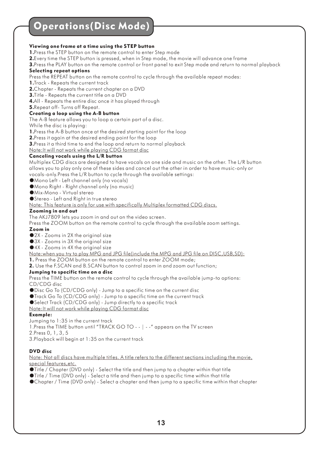 Audio2000's AKJ7809 manual OperationsDisc Mode 