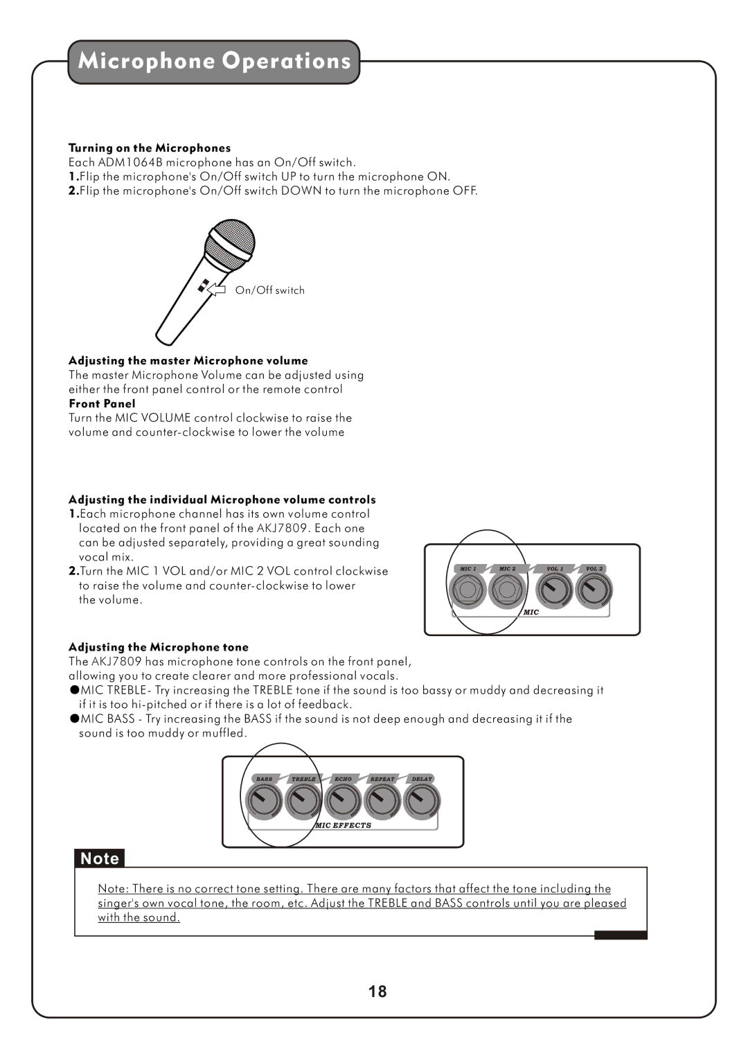 Audio2000's AKJ7809 manual Microphone Operations 