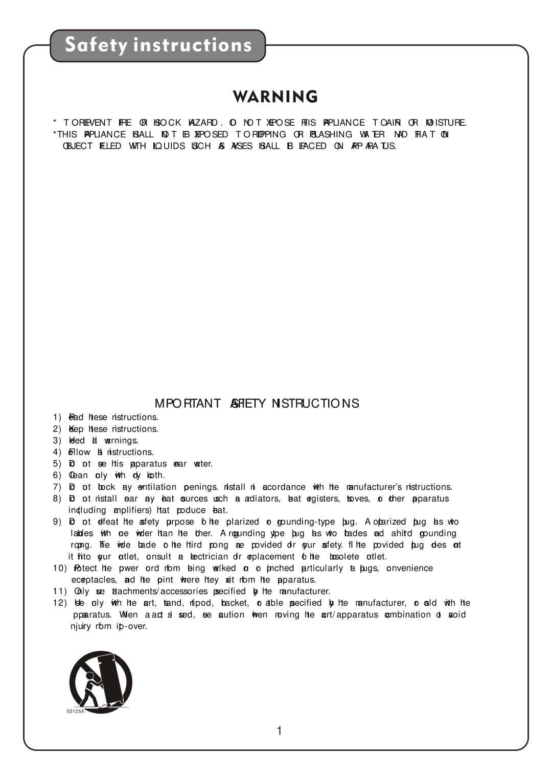 Audio2000's AKJ7809 manual Safety instructions, Important Safety Instructions 