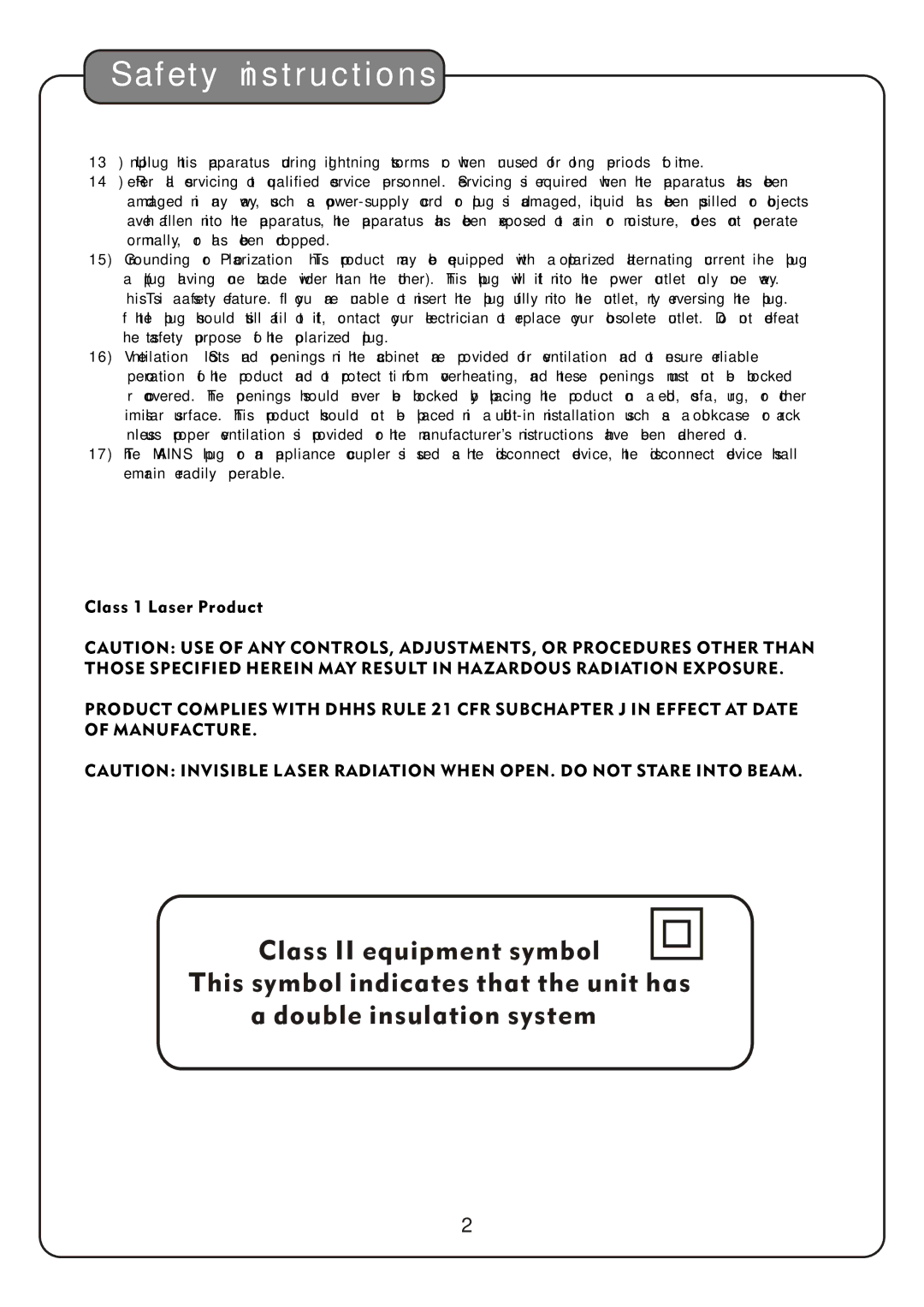 Audio2000's AKJ7809 manual Safety instructions 