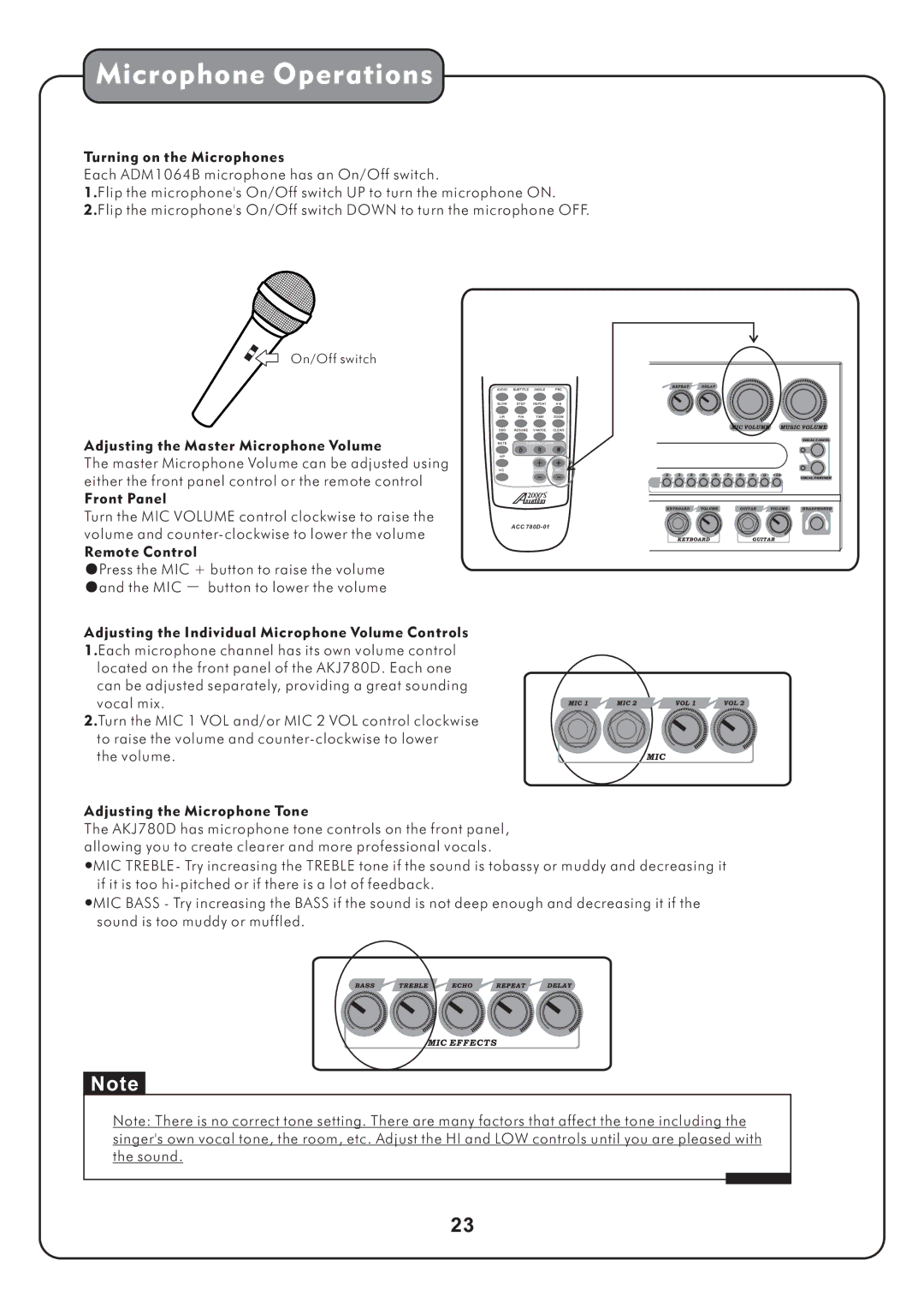 Audio2000's AKJ780D manual Microphone Operations 