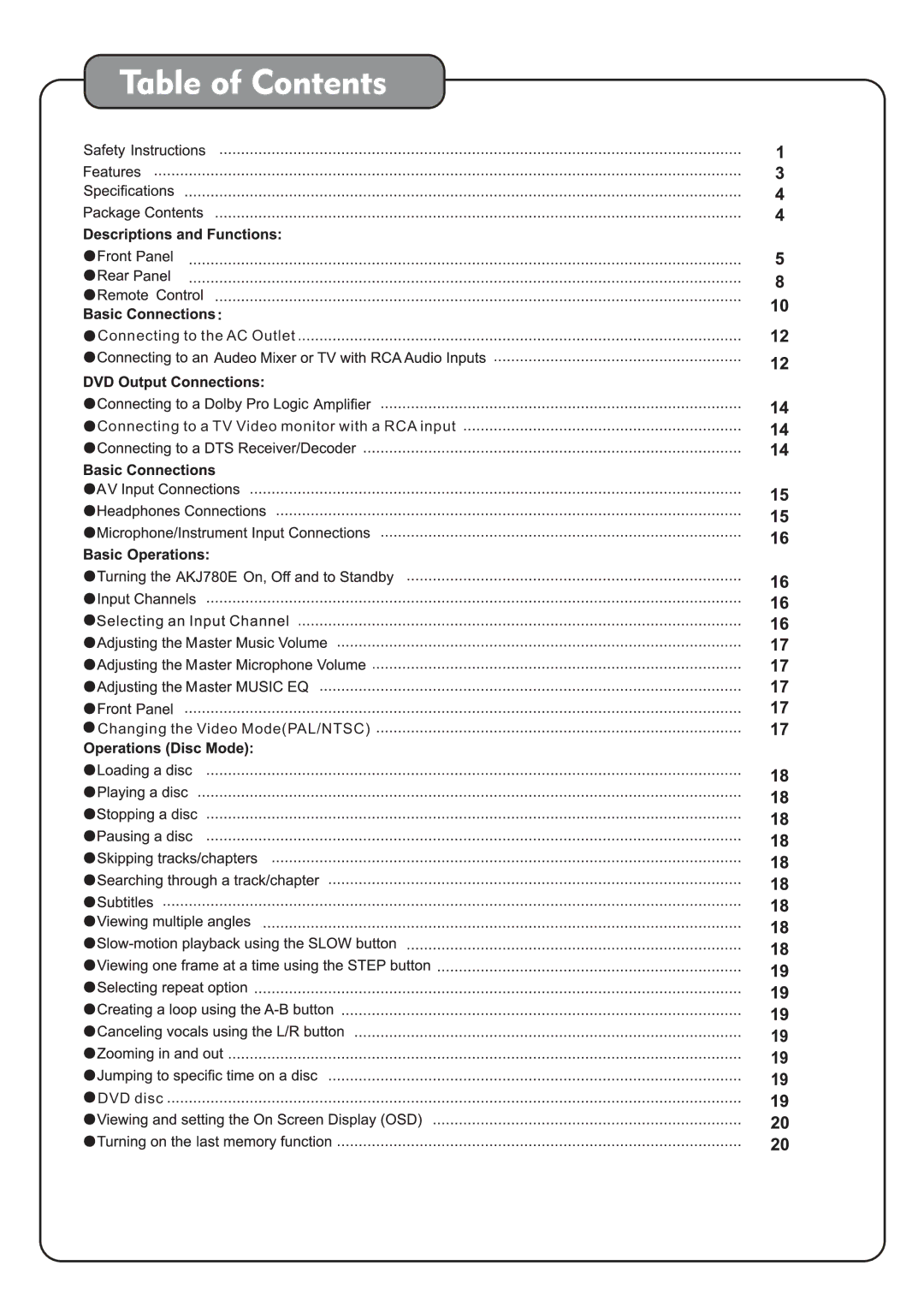 Audio2000's AKJ780E manual 