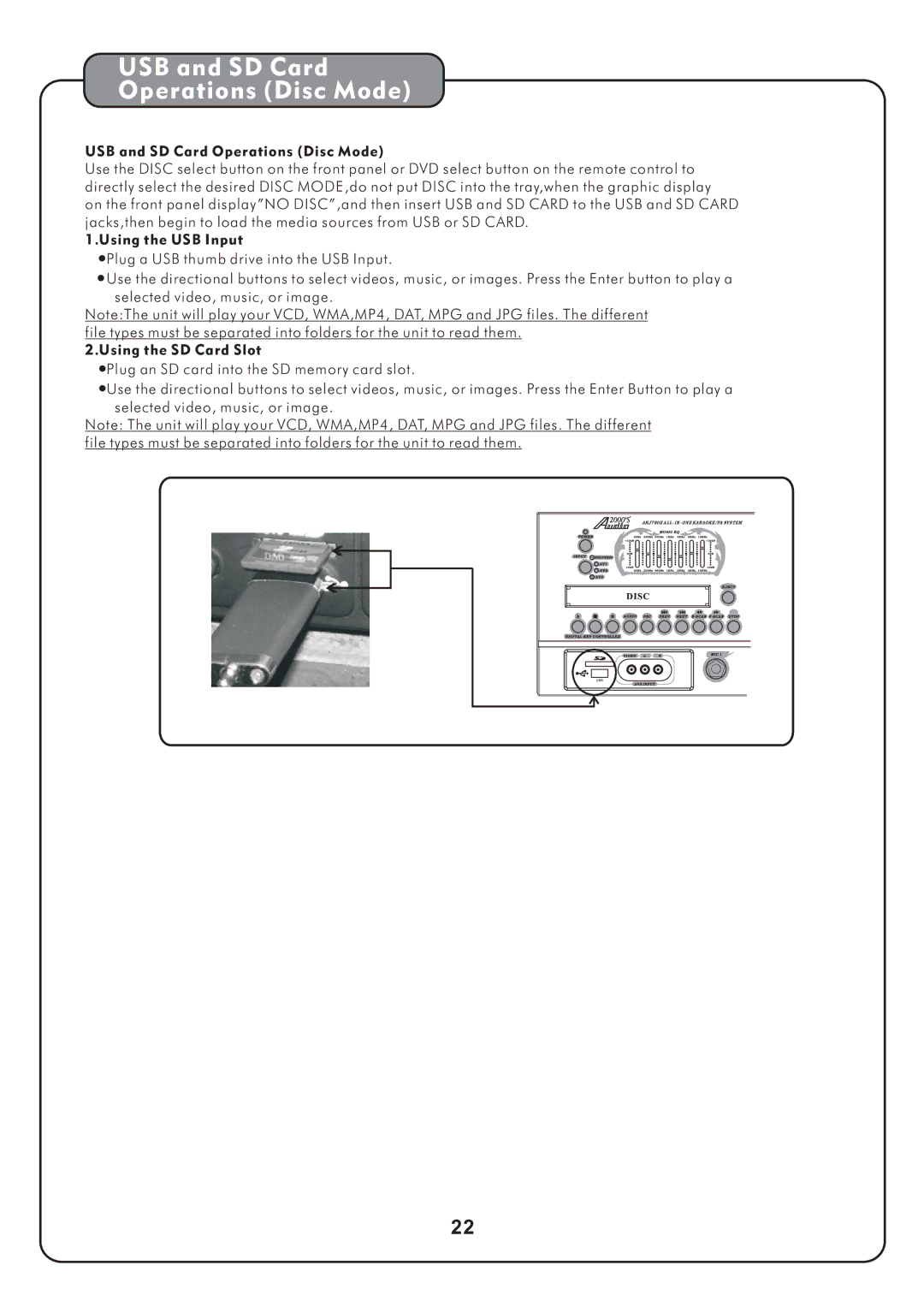 Audio2000's AKJ780E manual USB and SD Card Operations Disc Mode 