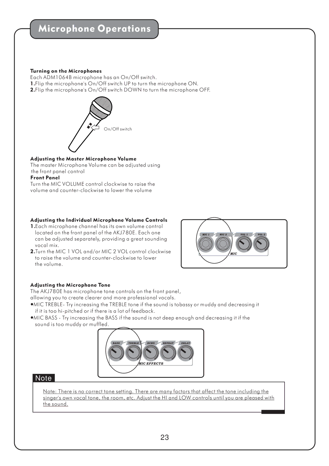 Audio2000's AKJ780E manual Microphone Operations 