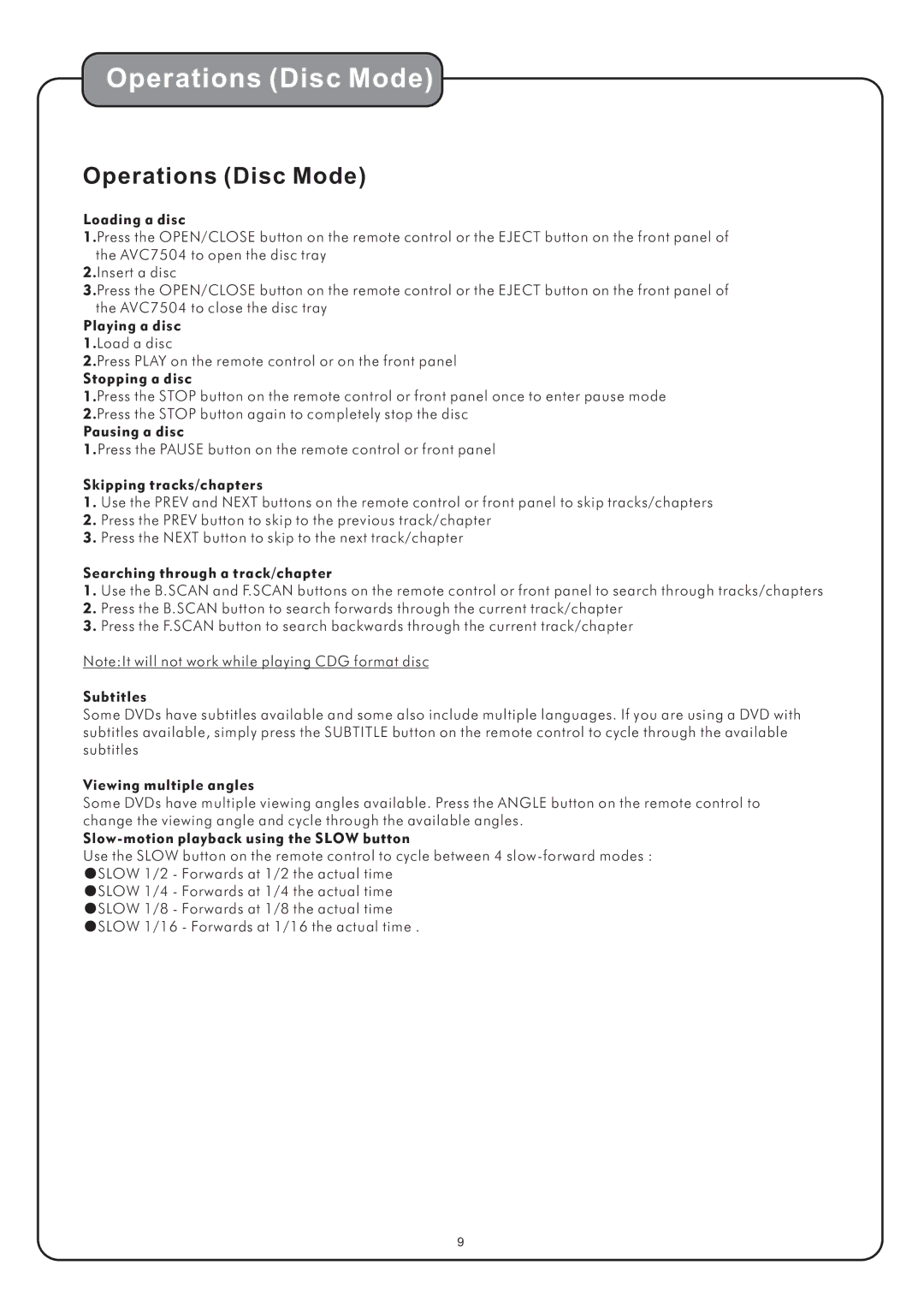 Audio2000's AVC7504 manual Operations Disc Mode 