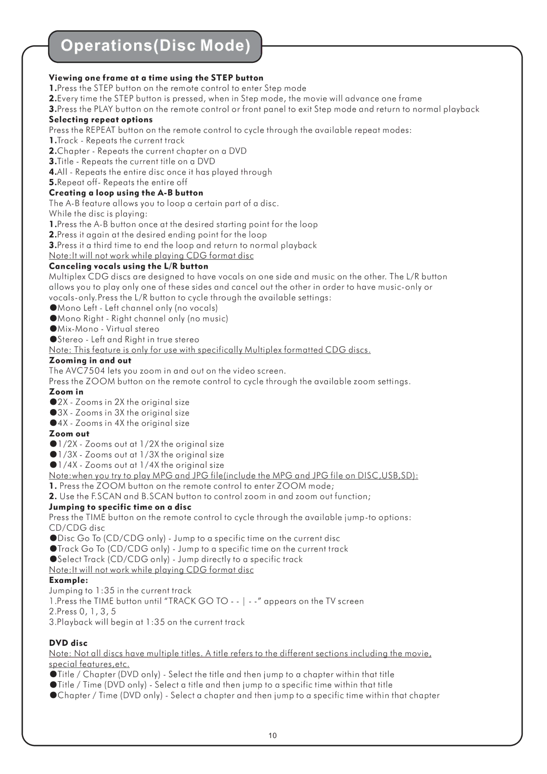 Audio2000's AVC7504 manual OperationsDisc Mode 