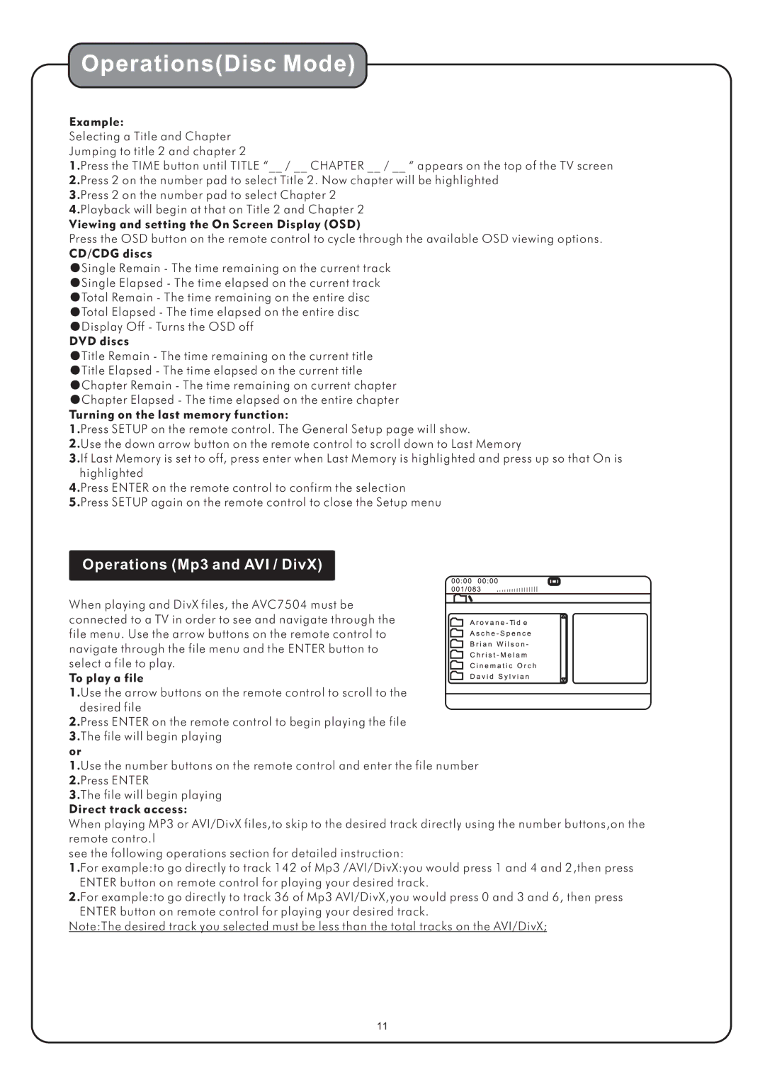 Audio2000's AVC7504 manual OperationsDisc Mode 