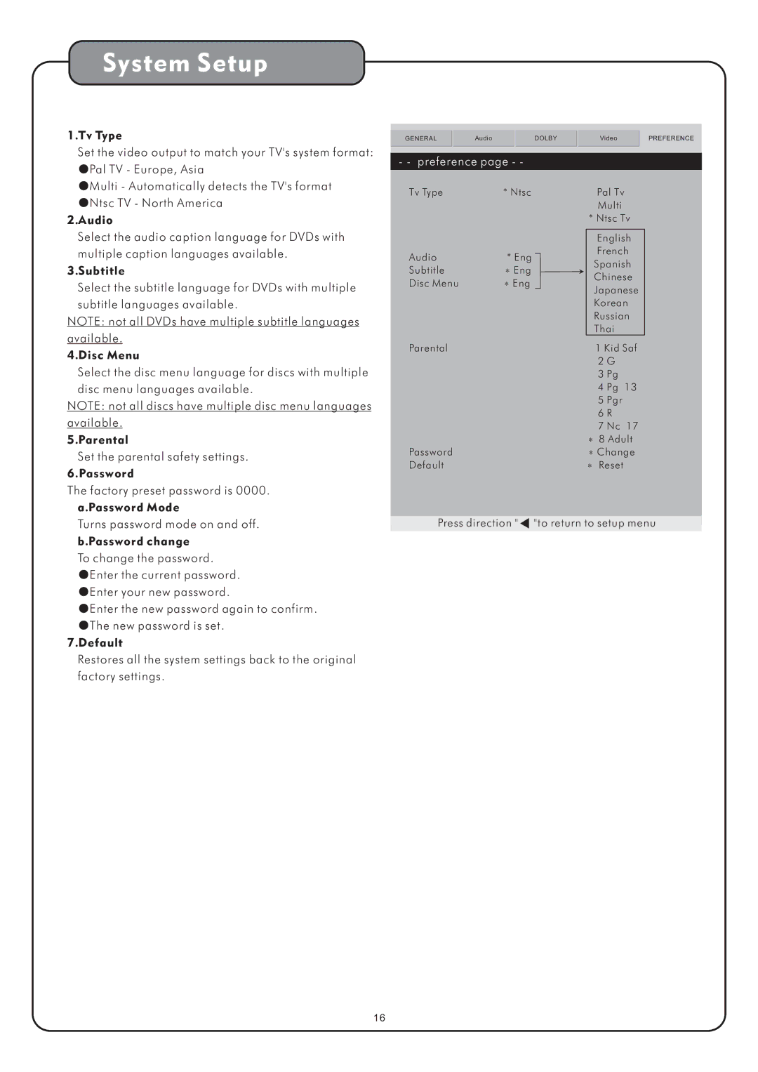 Audio2000's AVC7504 manual Preference 