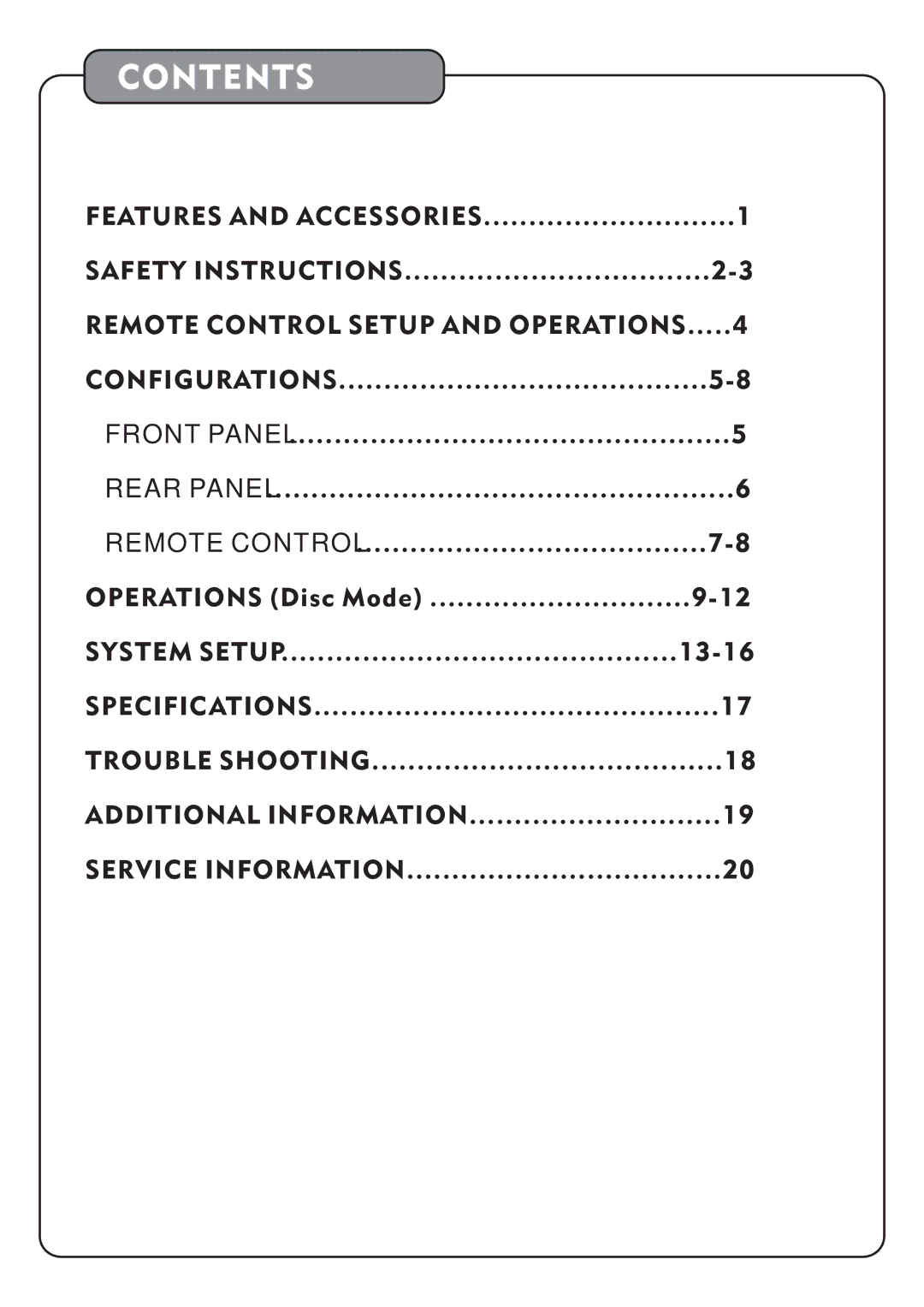 Audio2000's AVC7504 manual Contents 