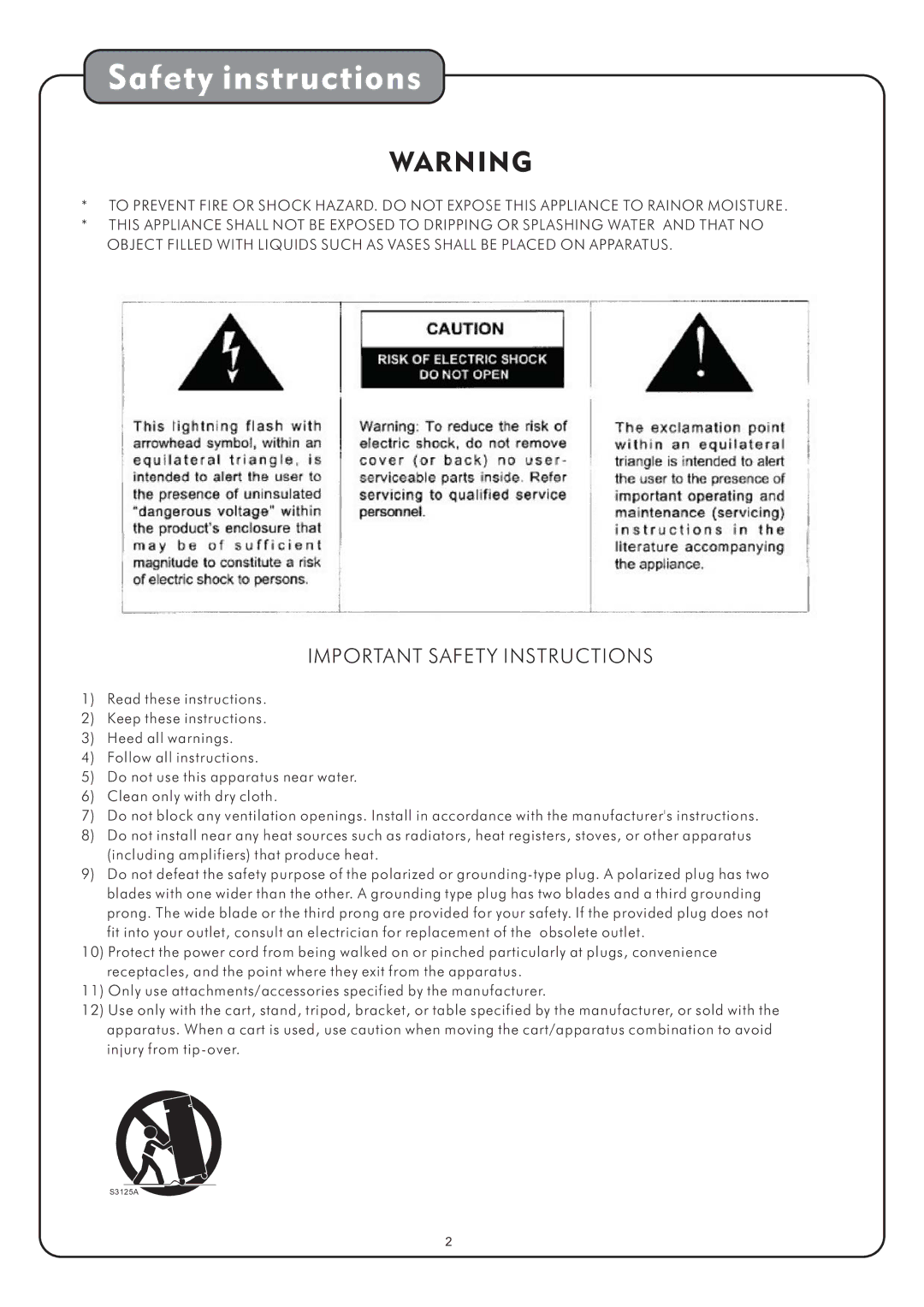 Audio2000's AVC7504 manual Safety instructions, Important Safety Instructions 