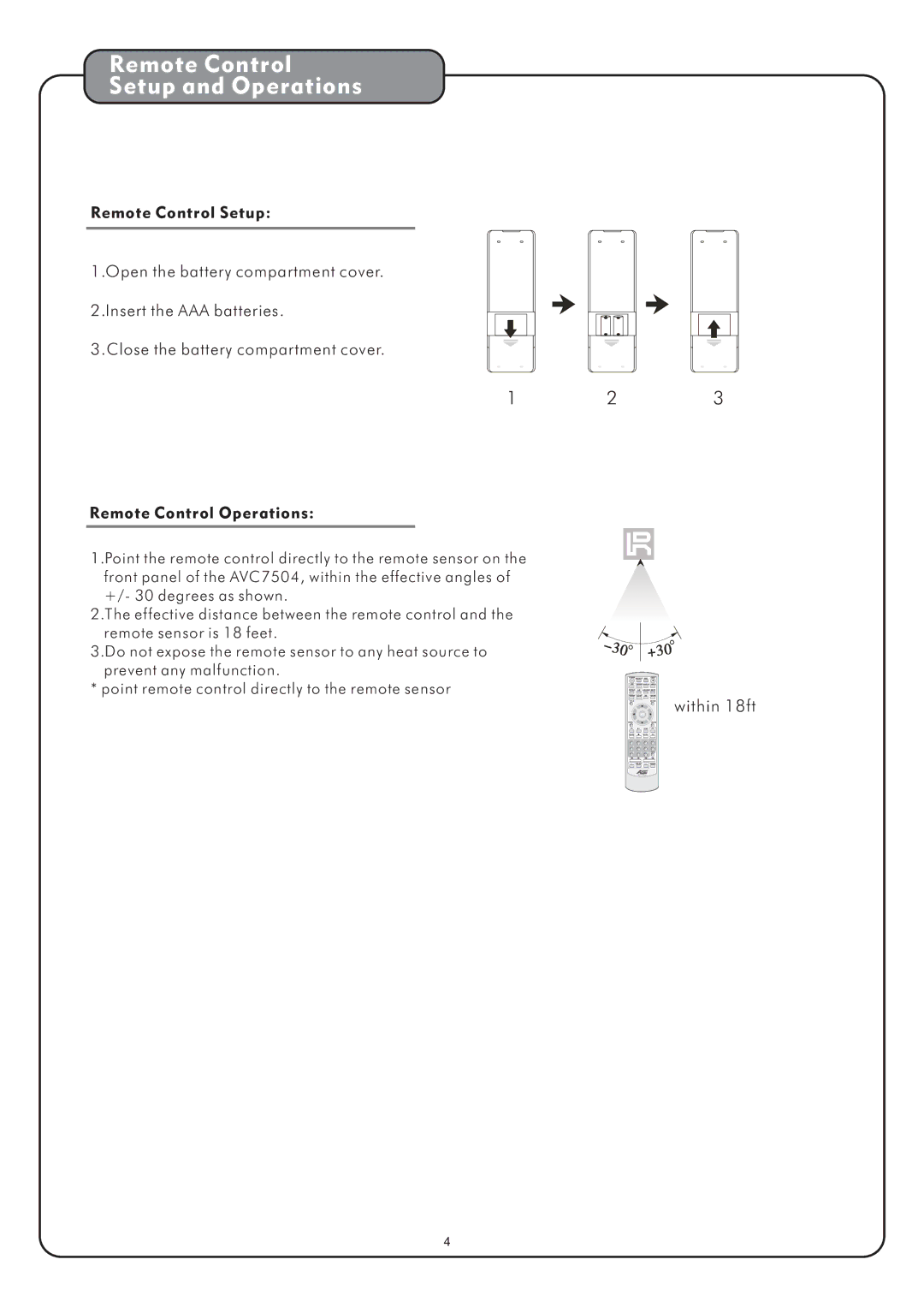 Audio2000's AVC7504 manual Remote Control Setup and Operations 