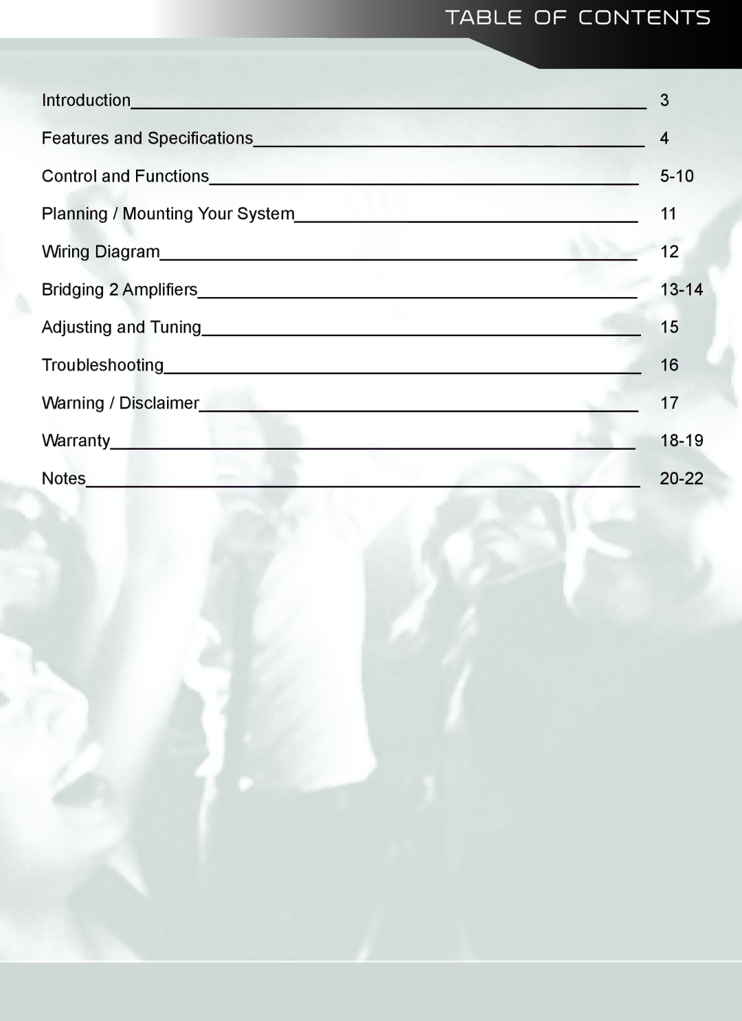 AudioBahn A12001DJ, A18001DJ owner manual Table of Contents 