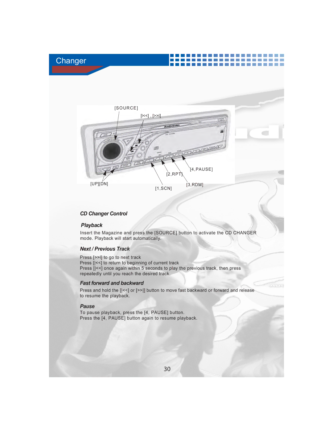 AudioBahn A3351, A3451 manual CD Changer Control Playback, Next / Previous Track 