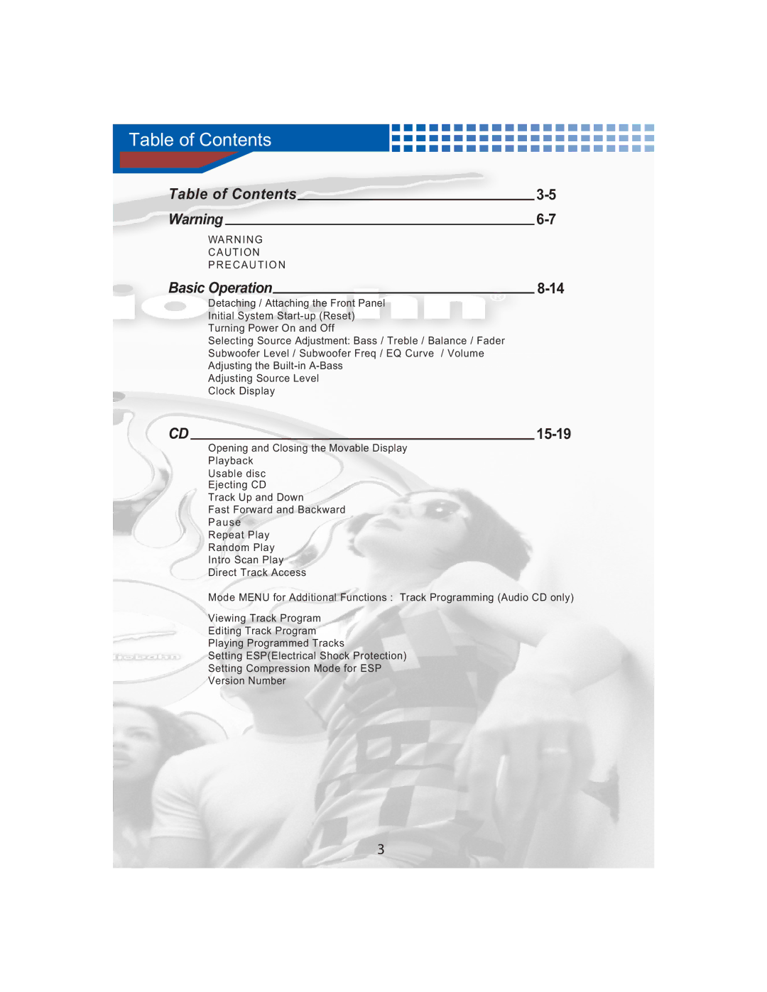 AudioBahn A3451, A3351 manual Table of Contents 