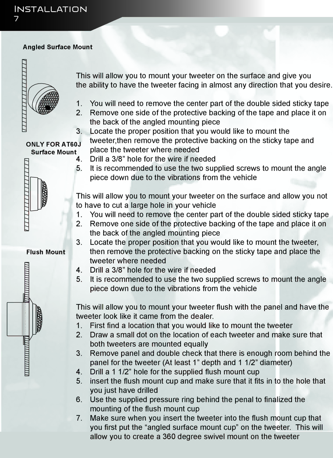 AudioBahn AT60J, AT61J owner manual Angled Surface Mount 