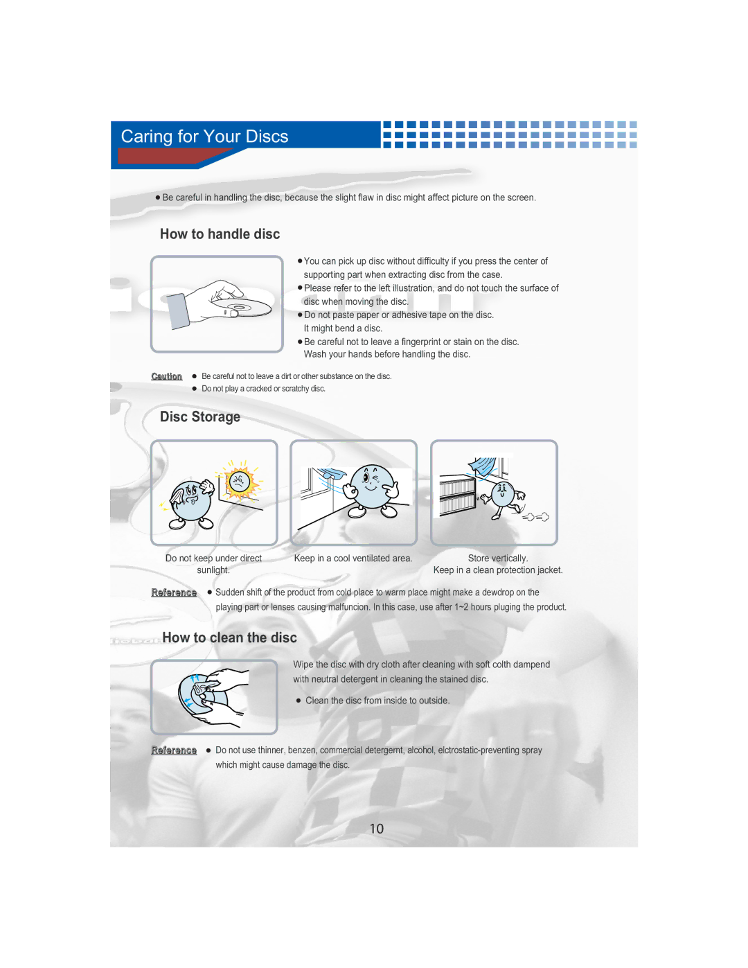 AudioBahn AVDVD1P manual Caring for Your Discs, How to handle disc 