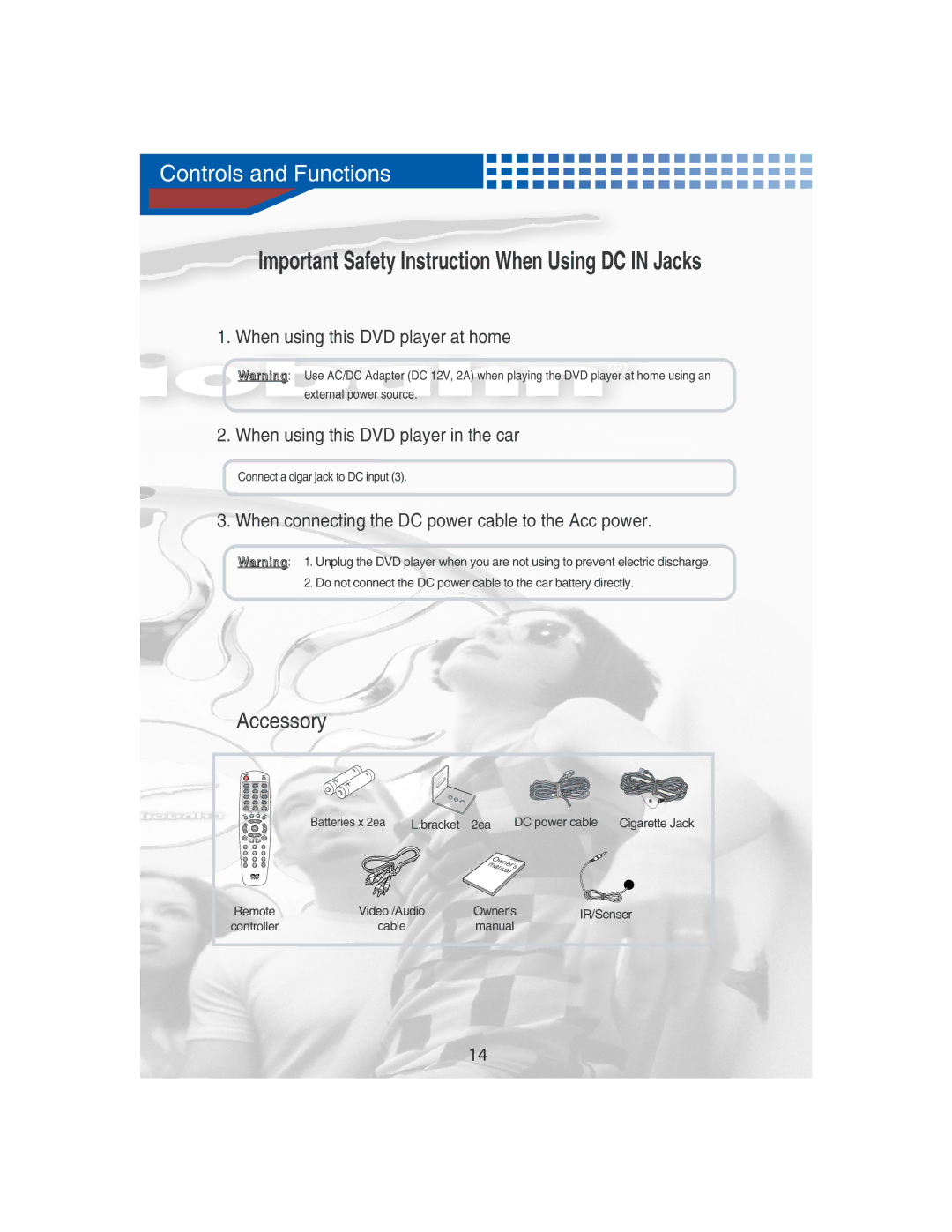 AudioBahn AVDVD1P Important Safety Instruction When Using DC in Jacks, When connecting the DC power cable to the Acc power 