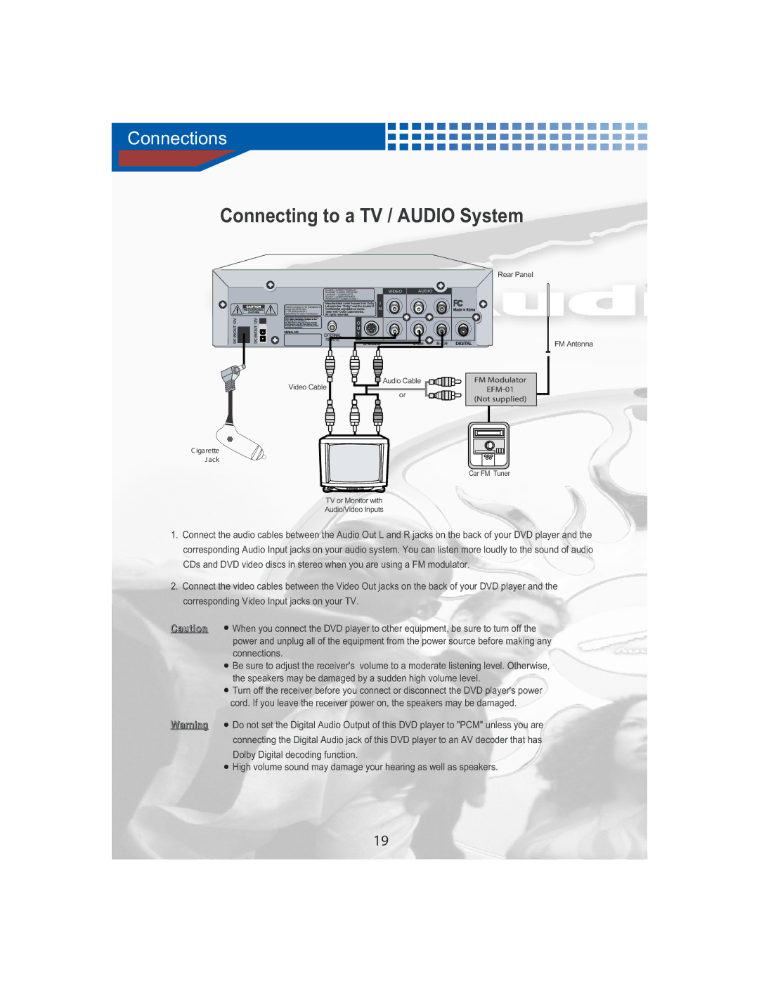 AudioBahn AVDVD1P manual Connecting to a TV / Audio System 