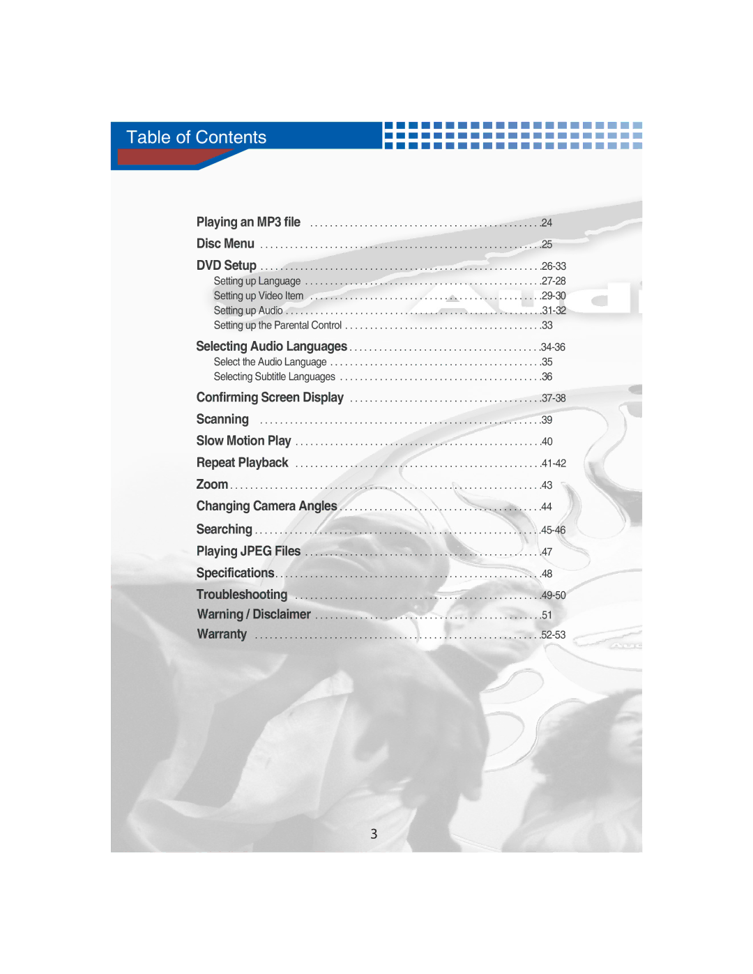 AudioBahn AVDVD1P manual Table of Contents 