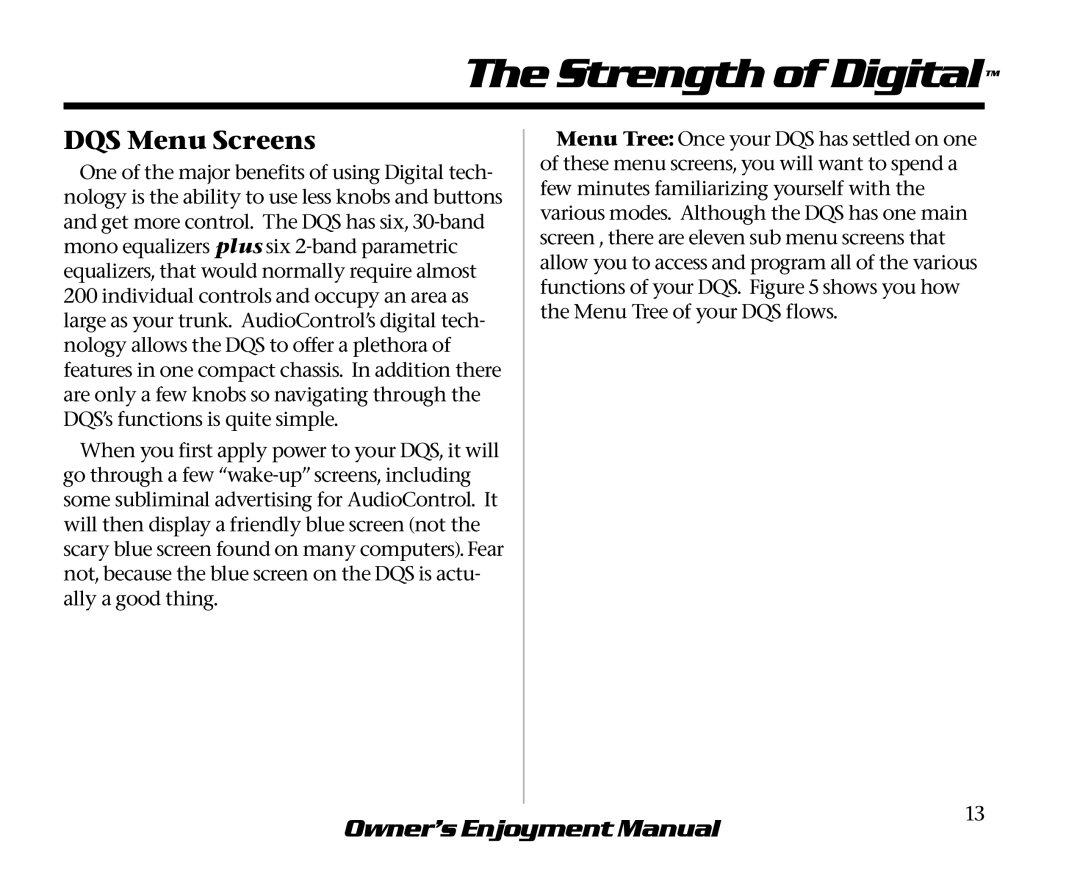 AudioControl manual DQS Menu Screens 