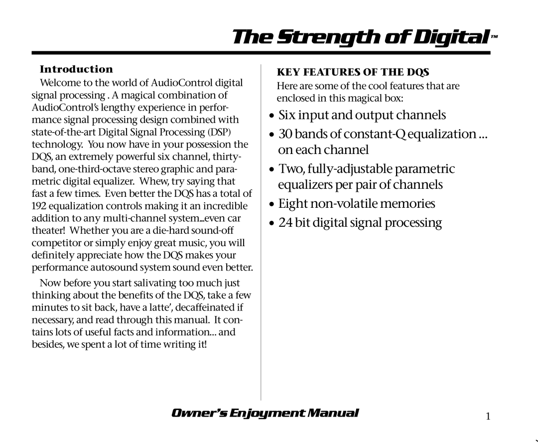 AudioControl DQS manual Introduction 