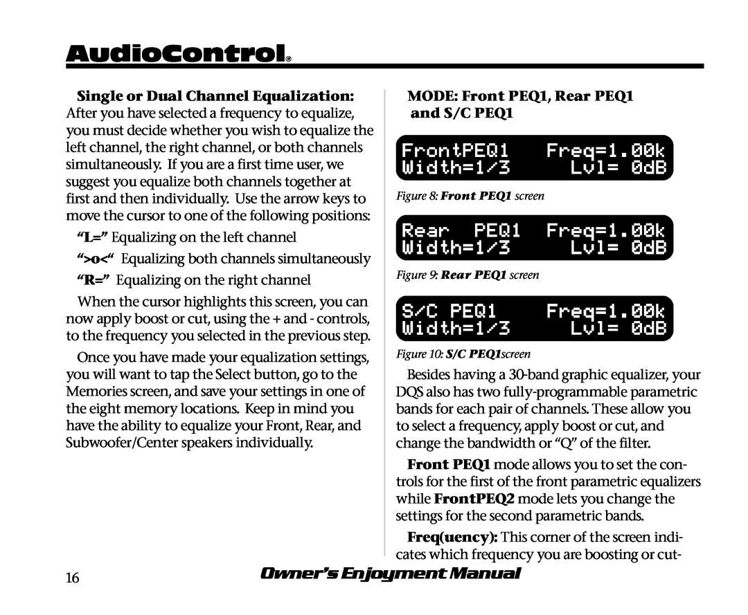 AudioControl DQS manual AudioControl, FrontPEQ1 