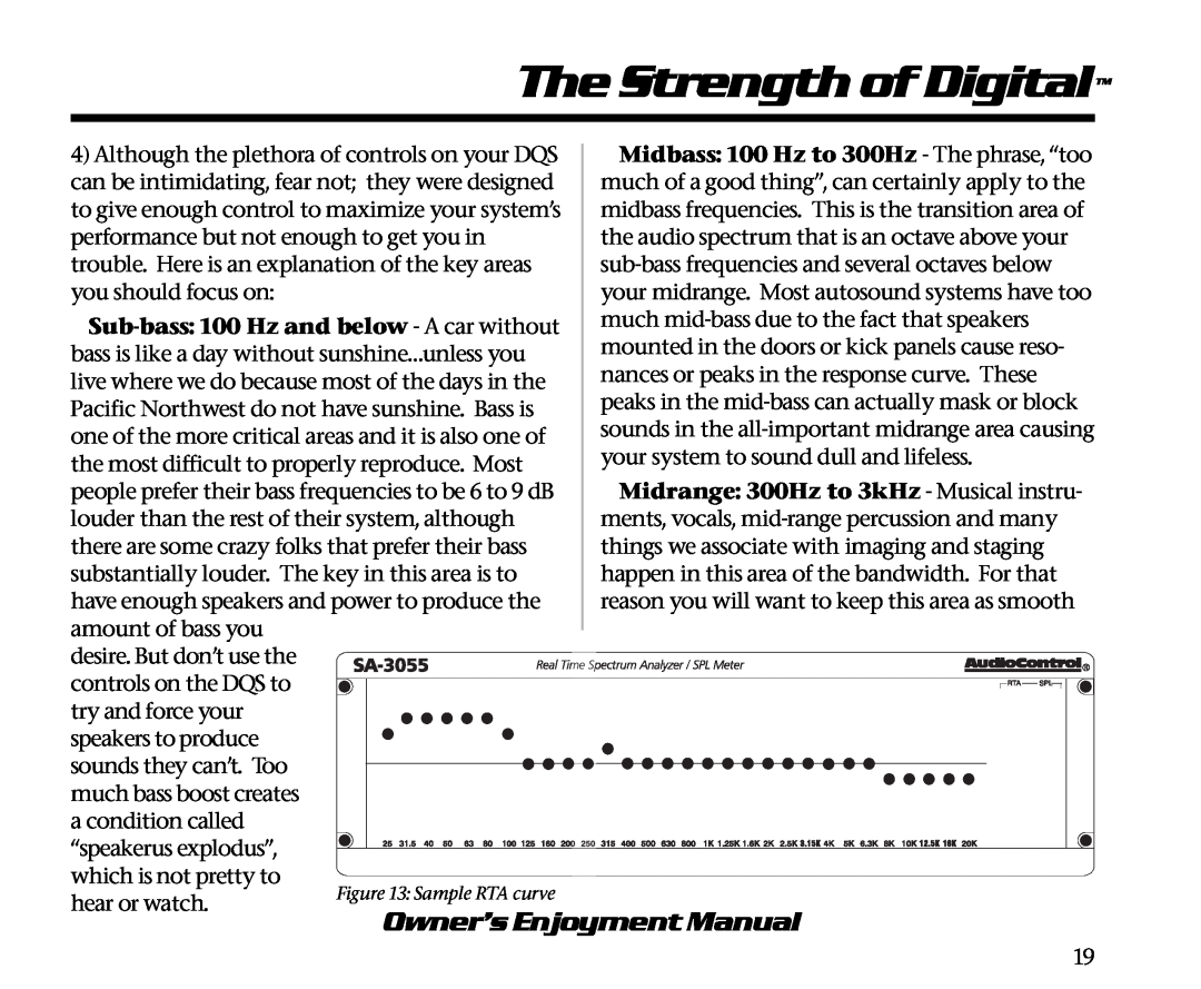 AudioControl manual The Strength of Digital, Owner’s Enjoyment Manual, desire. But don’t use the controls on the DQS to 