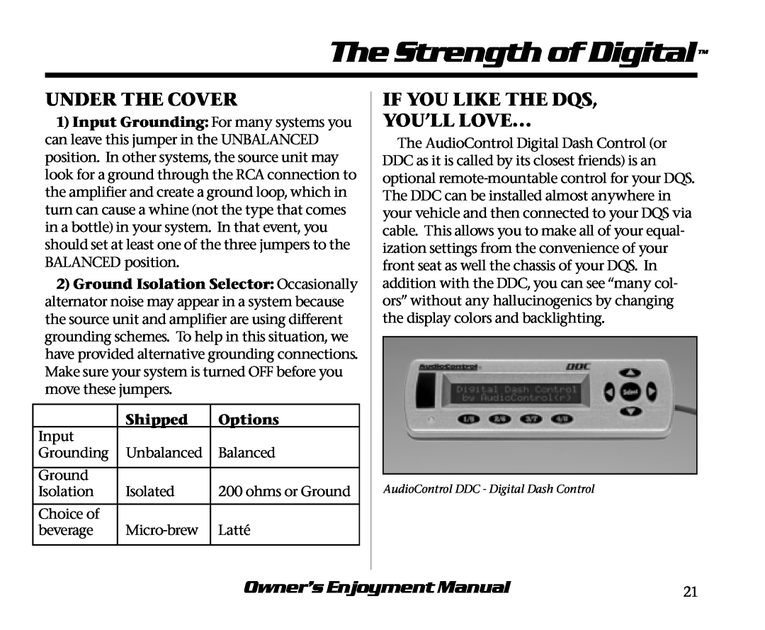 AudioControl DQS The Strength of Digital, Under The Cover, If You Like The Dqs You’Ll Love…, Owner’s Enjoyment Manual 