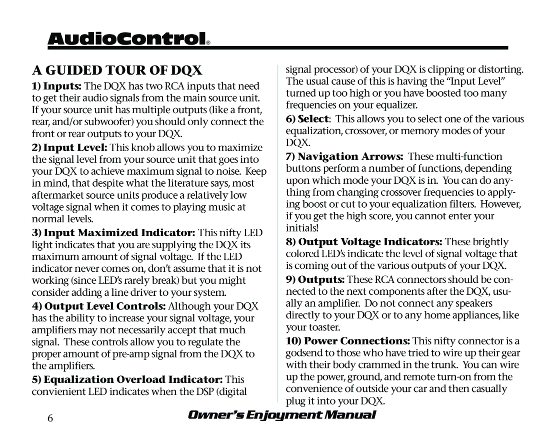 AudioControl manual Guided Tour of DQX 