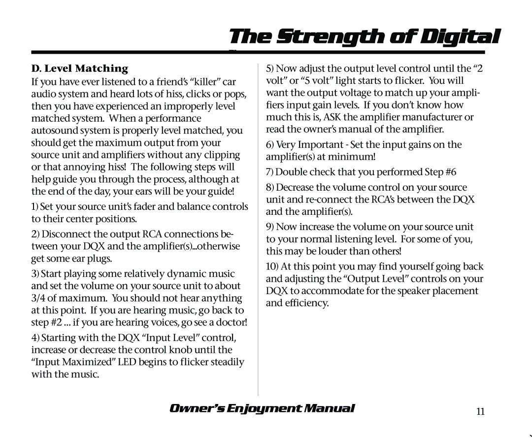 AudioControl DQX manual Level Matching 