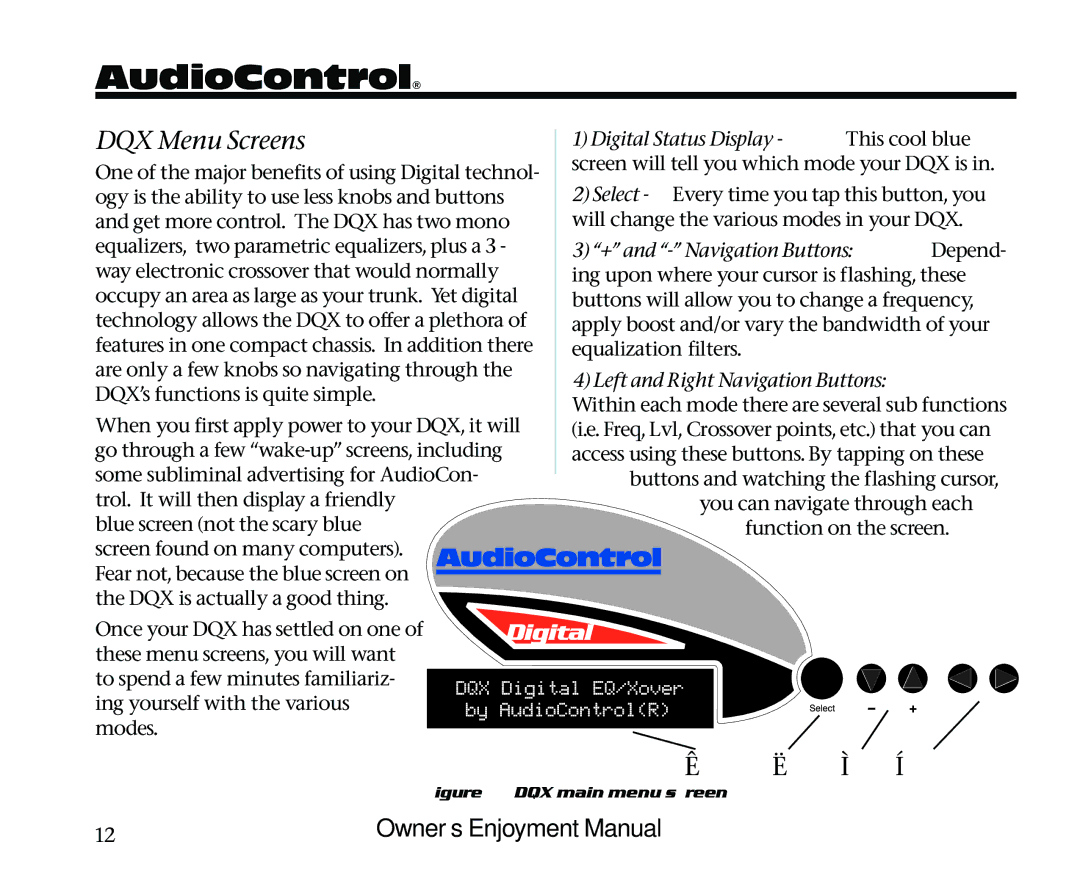 AudioControl manual DQX Menu Screens 