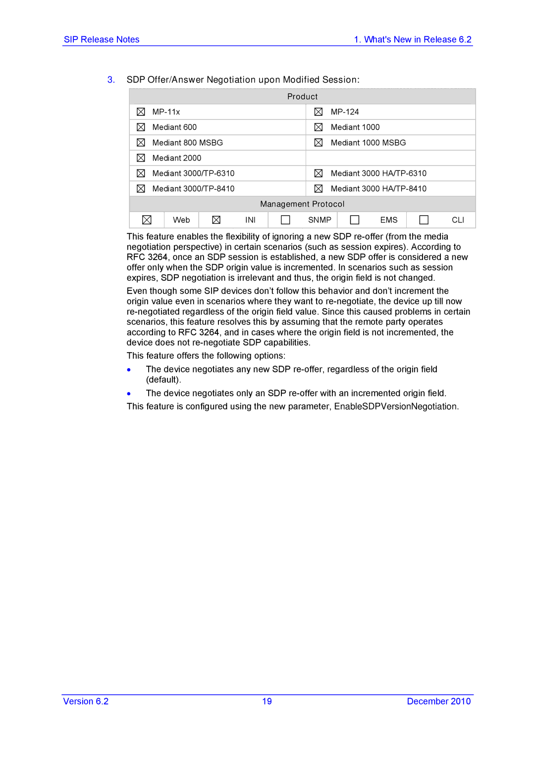 AudioControl VERSION 6.2 manual SDP Offer/Answer Negotiation upon Modified Session 