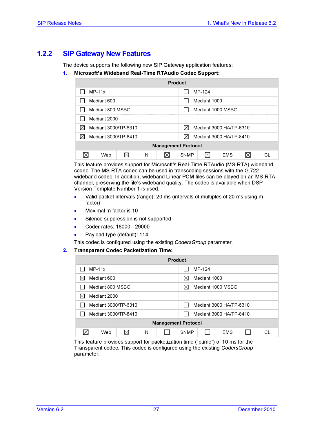 AudioControl VERSION 6.2 manual SIP Gateway New Features, Microsoft’s Wideband Real-Time RTAudio Codec Support 