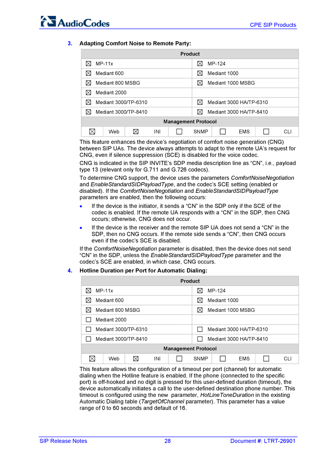 AudioControl VERSION 6.2 manual Adapting Comfort Noise to Remote Party, Hotline Duration per Port for Automatic Dialing 