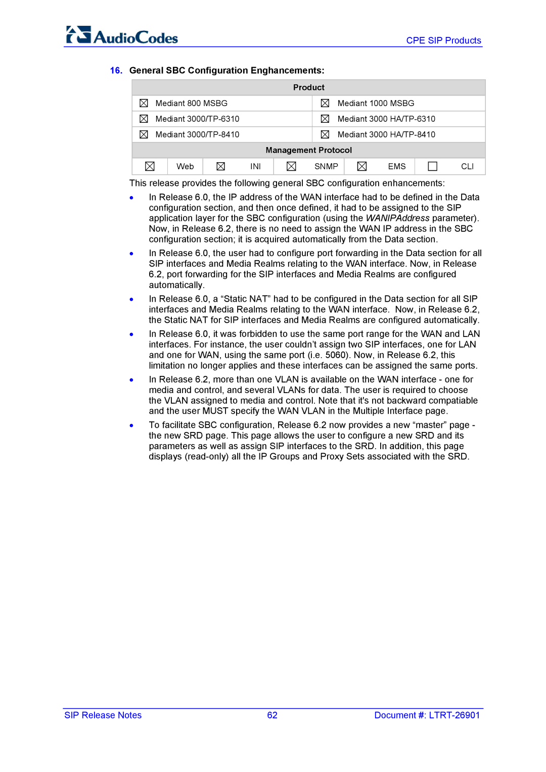 AudioControl VERSION 6.2 manual General SBC Configuration Enghancements 