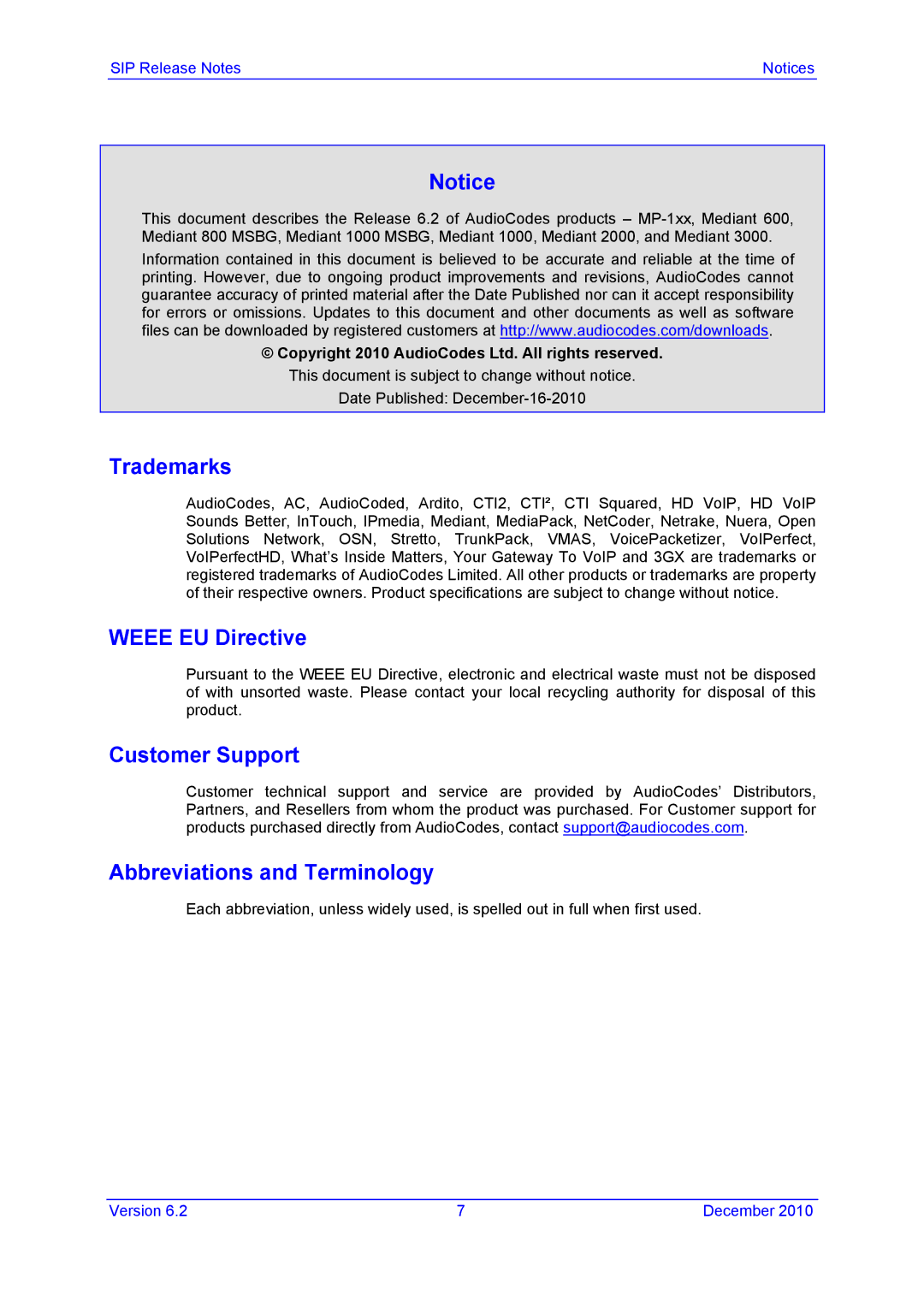 AudioControl VERSION 6.2 manual Trademarks, Weee EU Directive, Customer Support, Abbreviations and Terminology 