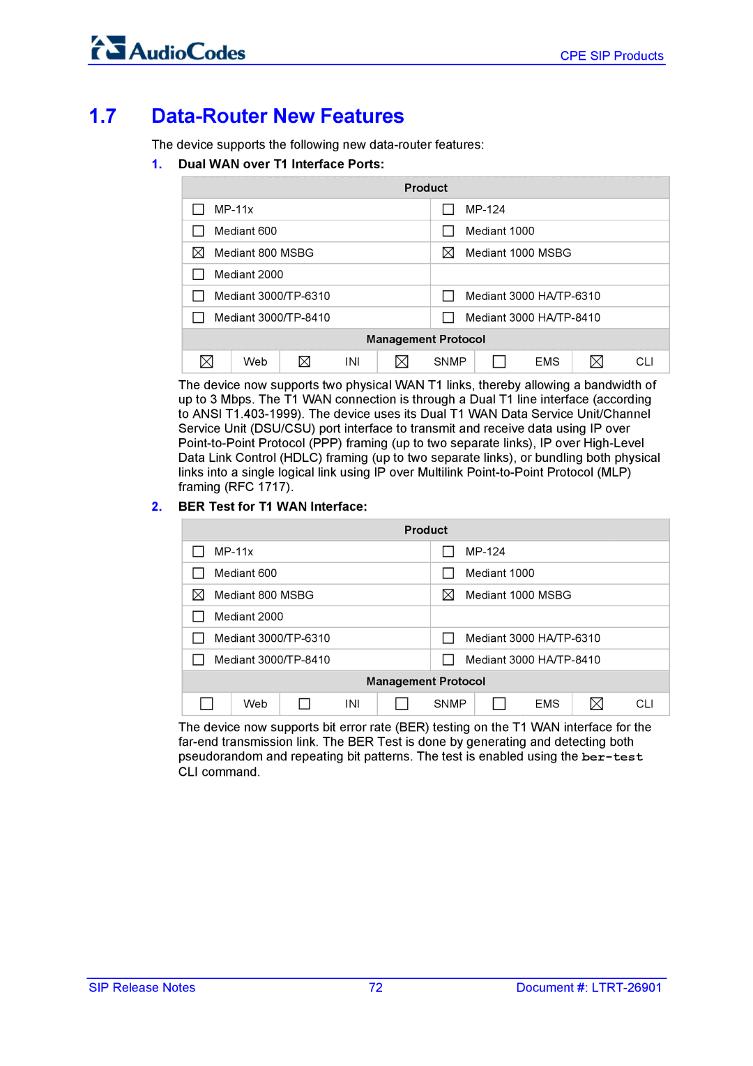 AudioControl VERSION 6.2 manual Data-Router New Features, Dual WAN over T1 Interface Ports, BER Test for T1 WAN Interface 