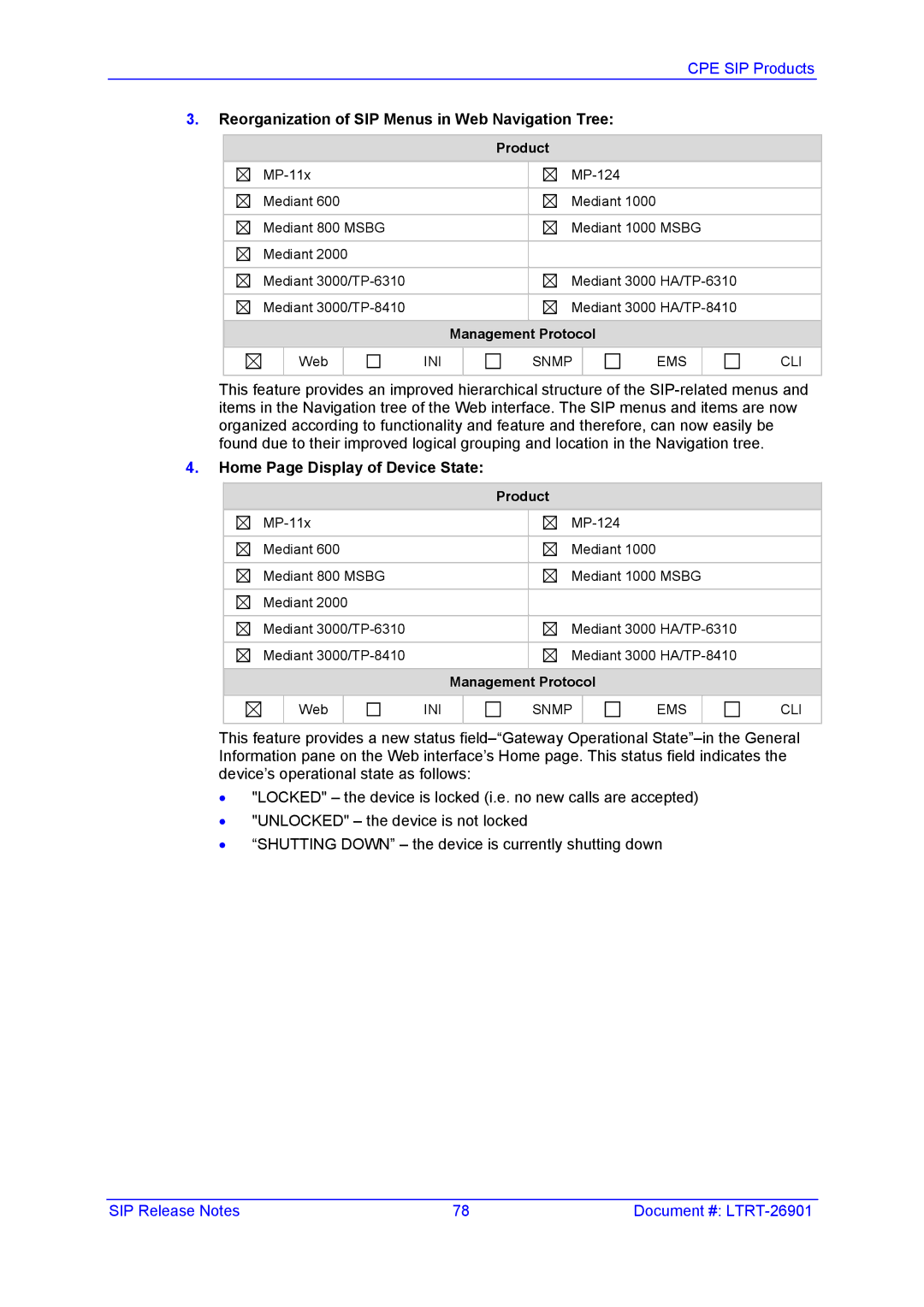 AudioControl VERSION 6.2 manual Reorganization of SIP Menus in Web Navigation Tree, Home Page Display of Device State 