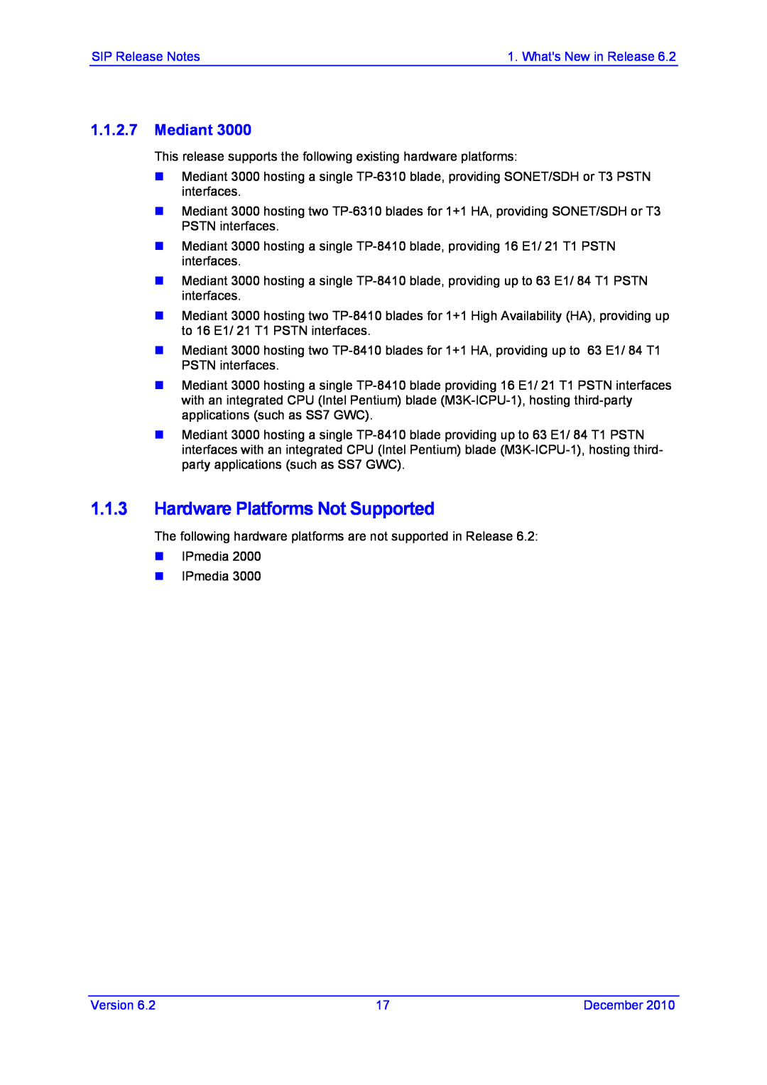 AudioControl VERSION 6.2 manual Hardware Platforms Not Supported, Mediant 