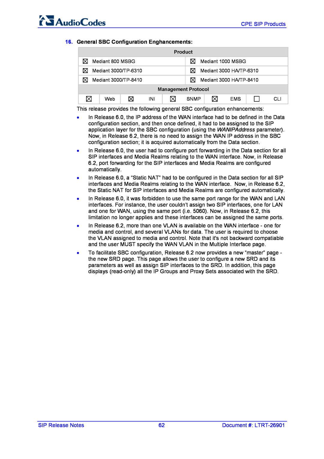 AudioControl VERSION 6.2 manual General SBC Configuration Enghancements 
