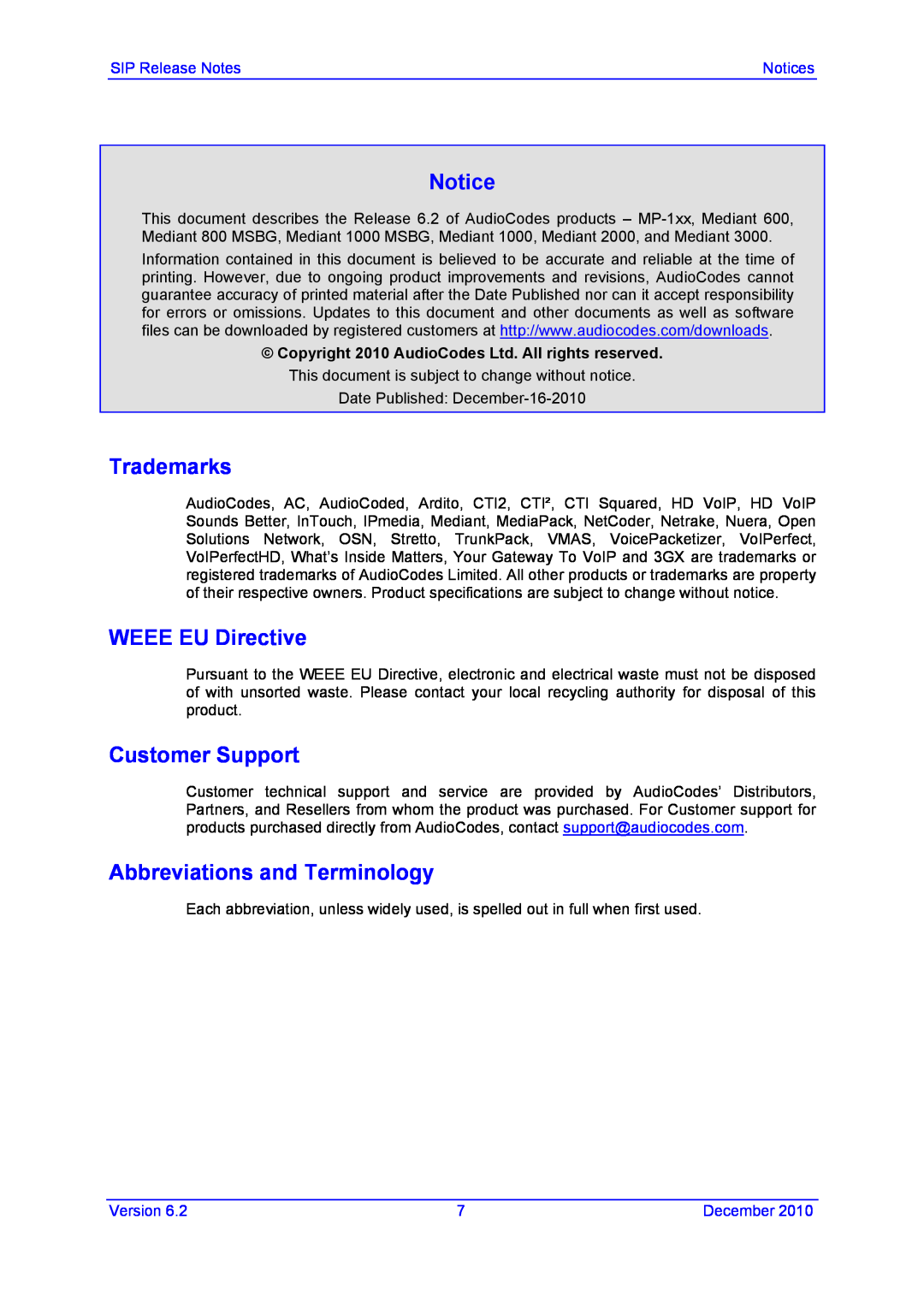 AudioControl VERSION 6.2 manual Trademarks, WEEE EU Directive, Customer Support, Abbreviations and Terminology 