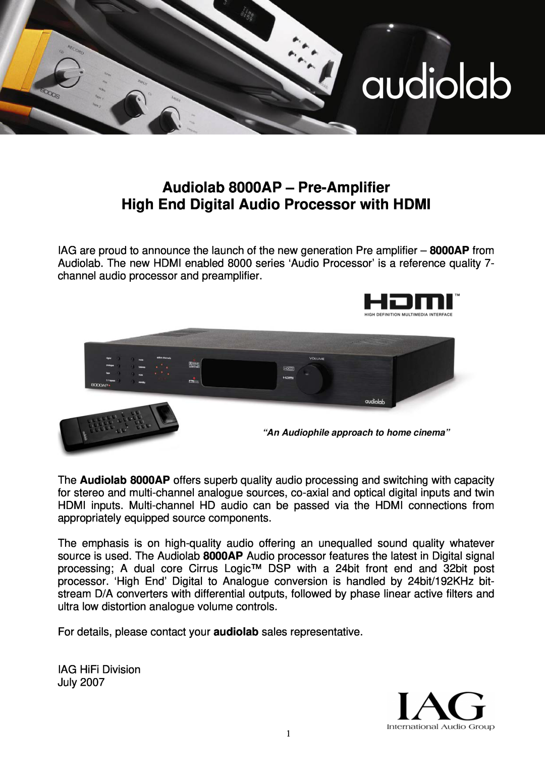 Audiolab manual Audiolab 8000AP - Pre-Amplifier, High End Digital Audio Processor with HDMI 