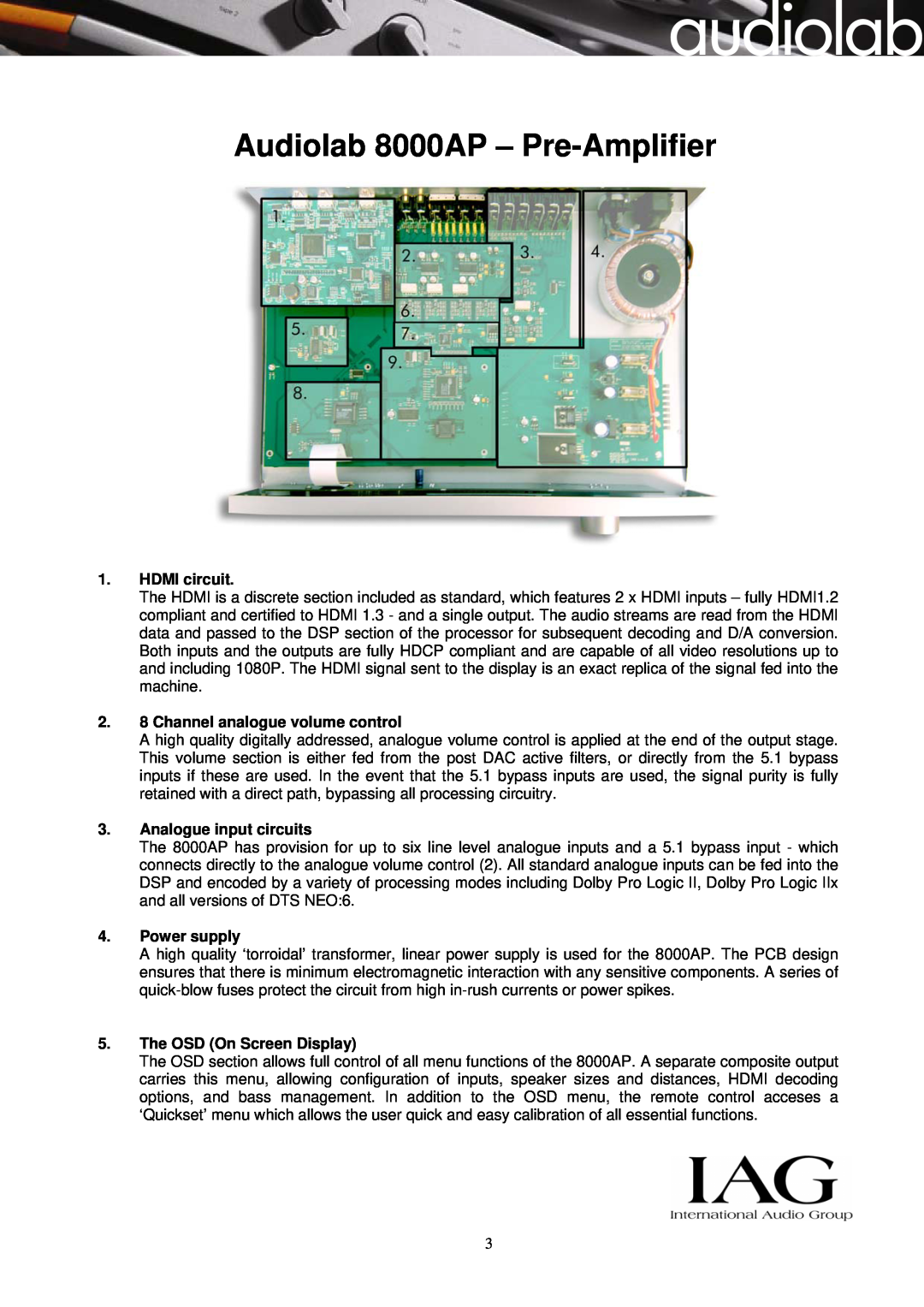 Audiolab manual Audiolab 8000AP - Pre-Amplifier, HDMI circuit, Channel analogue volume control, Analogue input circuits 